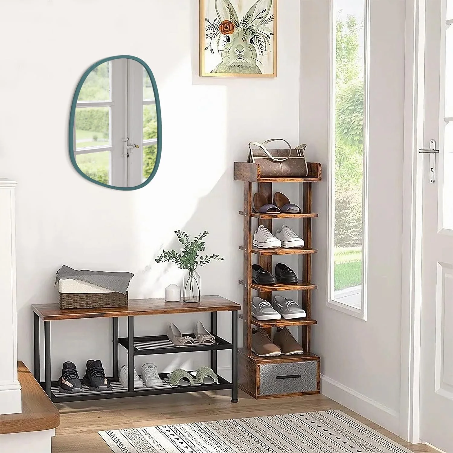 آینه نامتقارن مدرن آبی، آینه کوچک نامنظم برای دکور دیوار، آینه دیواری چوبی قاب دار، آینه بیضی شکل منحصر به فرد برای اتاق خواب، حمام، اتاق نشیمن، ورودی آینه نامتقارن مدرن آبی، آینه کوچک نامنظم برای دکور دیوار، آینه دیواری چوبی قاب دار، آینه بیضی شکل منحصر به فرد برای اتاق خواب، حمام، اتاق نشیمن، ورودی