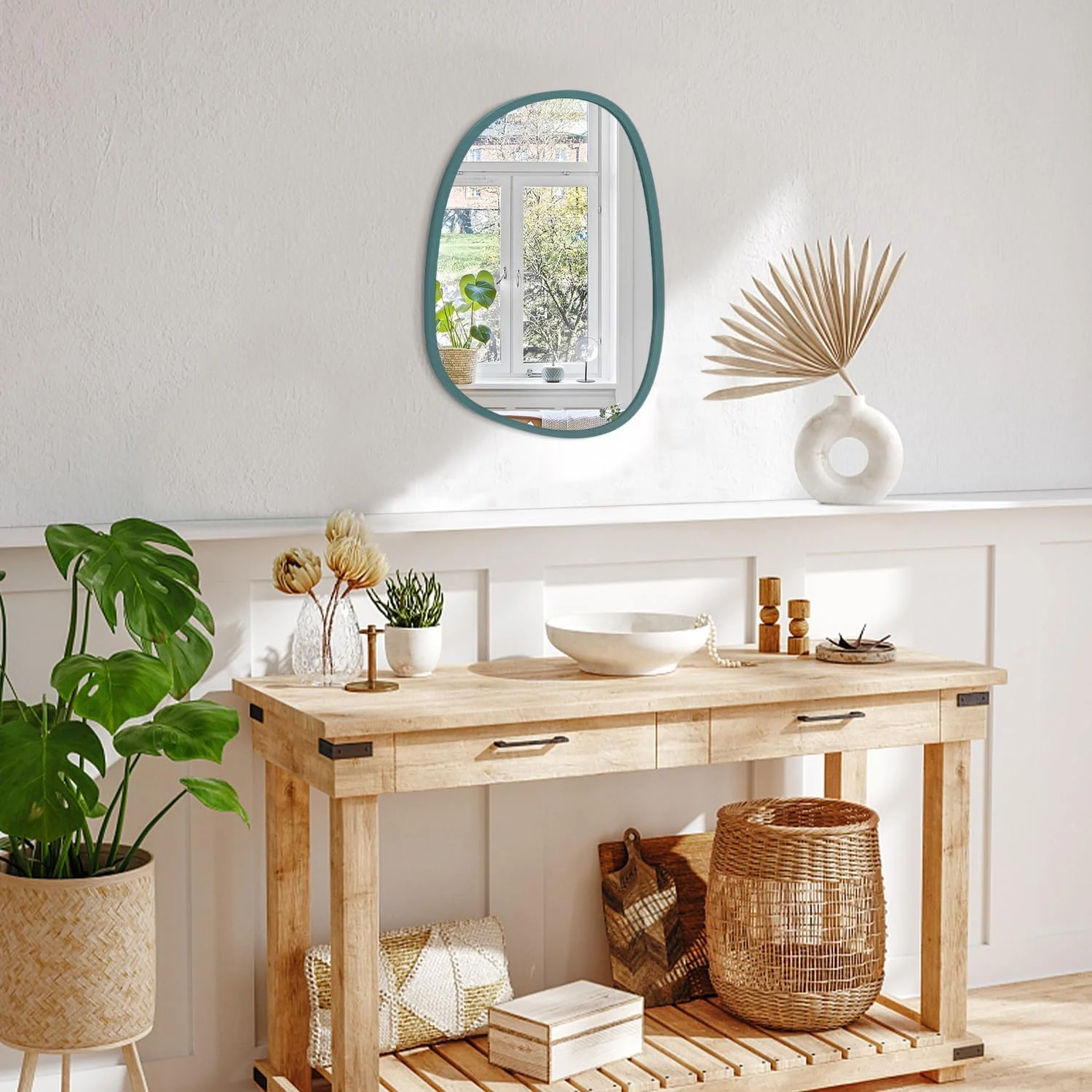 آینه نامتقارن مدرن آبی، آینه کوچک نامنظم برای دکور دیوار، آینه دیواری چوبی قاب دار، آینه بیضی شکل منحصر به فرد برای اتاق خواب، حمام، اتاق نشیمن، ورودی آینه نامتقارن مدرن آبی، آینه کوچک نامنظم برای دکور دیوار، آینه دیواری چوبی قاب دار، آینه بیضی شکل منحصر به فرد برای اتاق خواب، حمام، اتاق نشیمن، ورودی