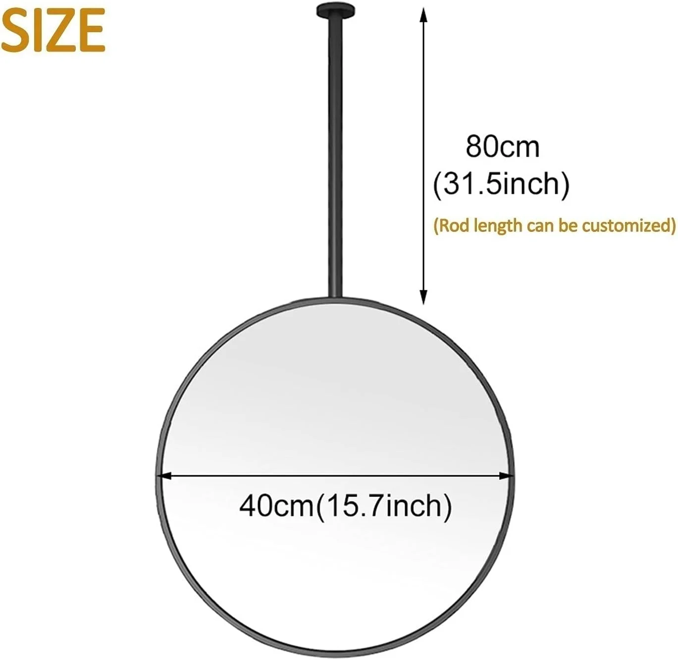 آینه سقفی فلزی آراست با میله آویز سقفی، آینه های گرد دیواری برای آرایش، آینه های تزئینی آرایشی برای حمام و اتاق نشیمن - با قاب فلزی مشکی LEOWE آینه سقفی فلزی آراست با میله آویز سقفی، آینه های گرد دیواری برای آرایش، آینه های تزئینی آرایشی برای حمام و اتاق نشیمن - با قاب فلزی مشکی LEOWE