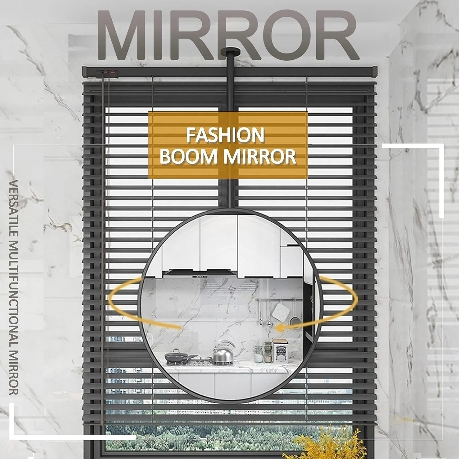 آینه سقفی فلزی آراست با میله آویز سقفی، آینه های گرد دیواری برای آرایش، آینه های تزئینی آرایشی برای حمام و اتاق نشیمن - با قاب فلزی مشکی LEOWE آینه سقفی فلزی آراست با میله آویز سقفی، آینه های گرد دیواری برای آرایش، آینه های تزئینی آرایشی برای حمام و اتاق نشیمن - با قاب فلزی مشکی LEOWE