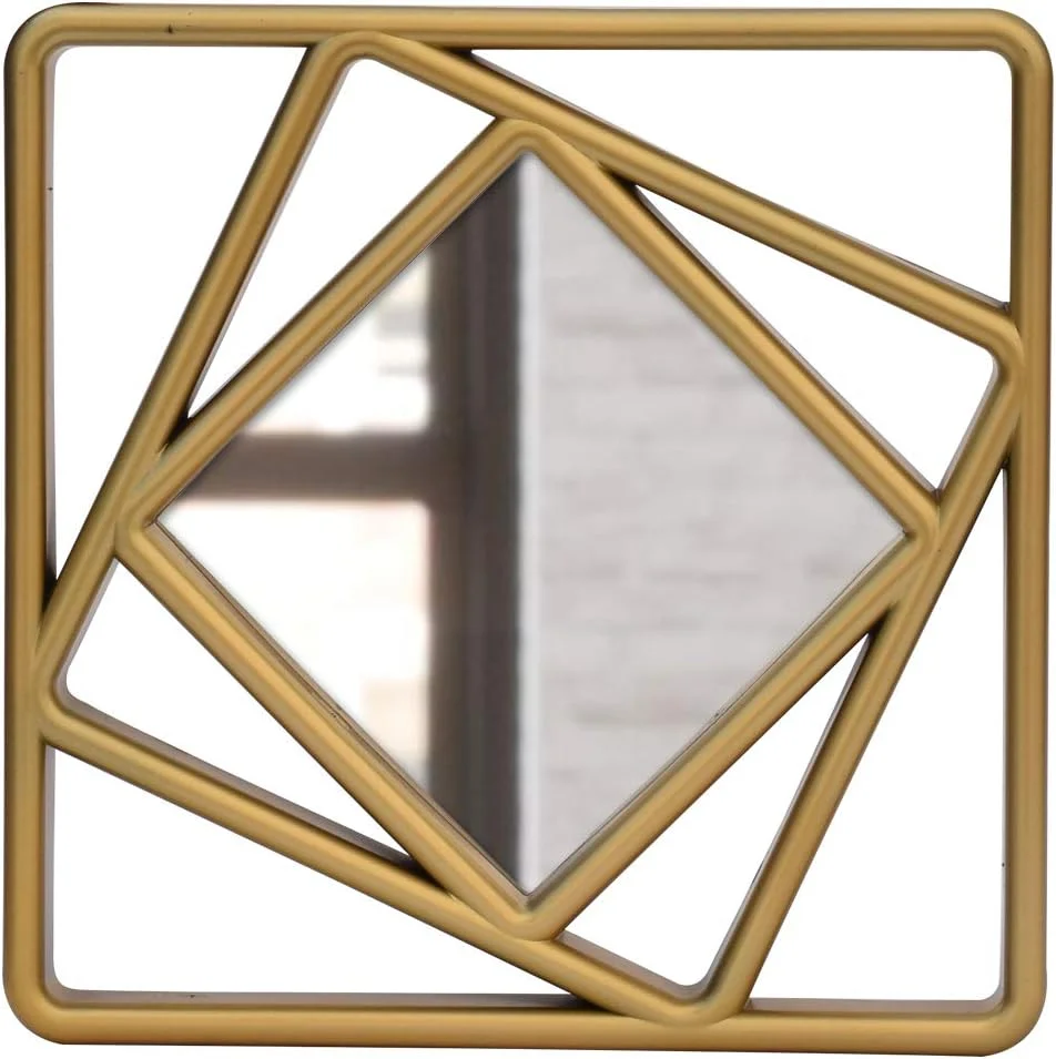 آینه دیواری تزئینی مربعی شکل Art Street، ست طلایی 3 عددی، مناسب برای دکوراسیون منزل، دکوراسیون دیوار - 10 X 10 اینچ، قاب دار