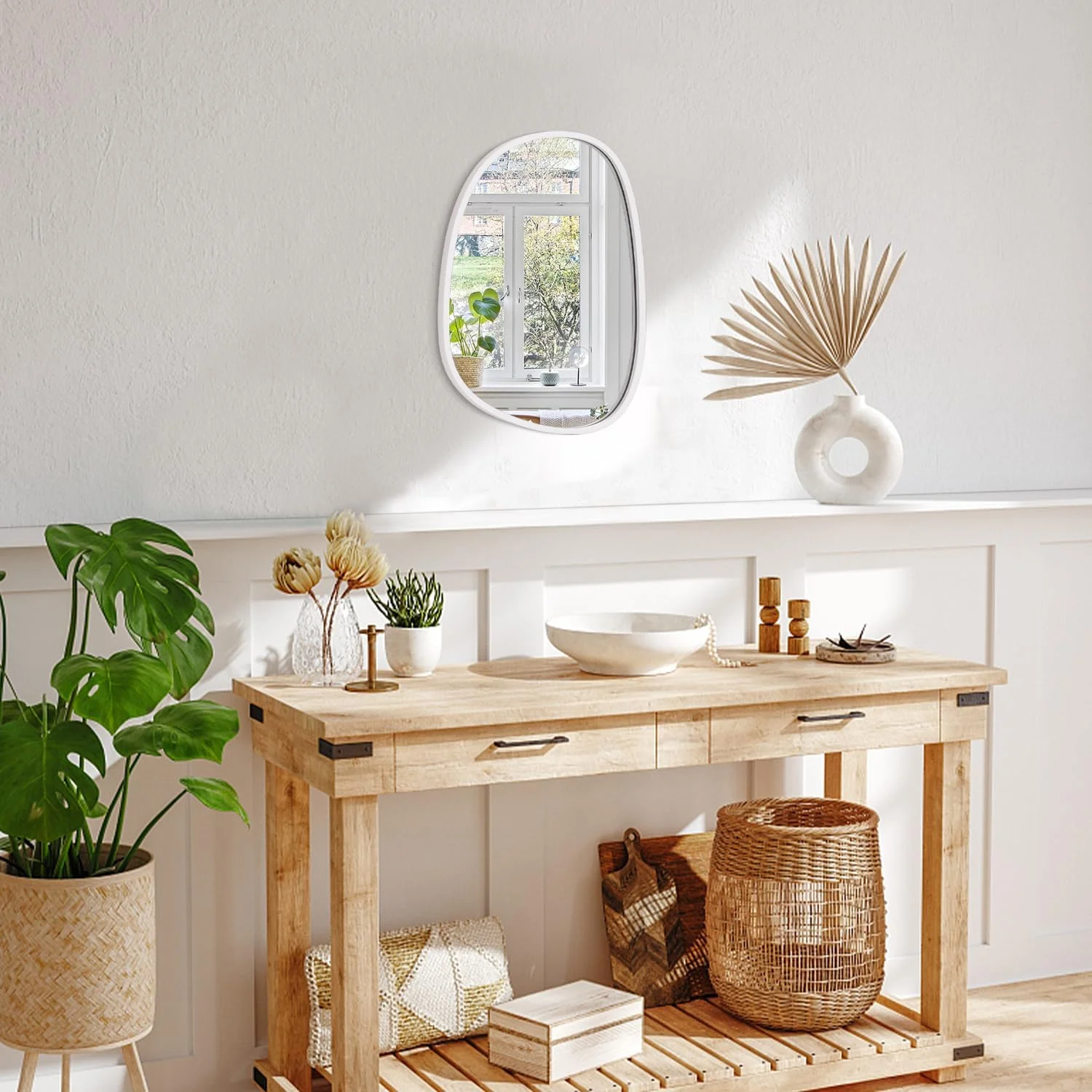 آینه های آویز نامتقارن، آینه دیواری نامنظم با قاب چوبی سفید، آینه های بیضی شکل تزئینی دیواری، آینه کوچک آرایشی دیواری برای اتاق نشیمن منزل، اتاق خواب، راهرو، ورودی آینه های آویز نامتقارن، آینه دیواری نامنظم با قاب چوبی سفید، آینه های بیضی شکل تزئینی دیواری، آینه کوچک آرایشی دیواری برای اتاق نشیمن منزل، اتاق خواب، راهرو، ورودی