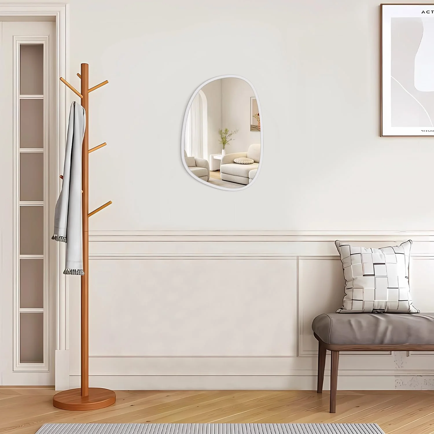 آینه های آویز نامتقارن، آینه دیواری نامنظم با قاب چوبی سفید، آینه های بیضی شکل تزئینی دیواری، آینه کوچک آرایشی دیواری برای اتاق نشیمن منزل، اتاق خواب، راهرو، ورودی آینه های آویز نامتقارن، آینه دیواری نامنظم با قاب چوبی سفید، آینه های بیضی شکل تزئینی دیواری، آینه کوچک آرایشی دیواری برای اتاق نشیمن منزل، اتاق خواب، راهرو، ورودی