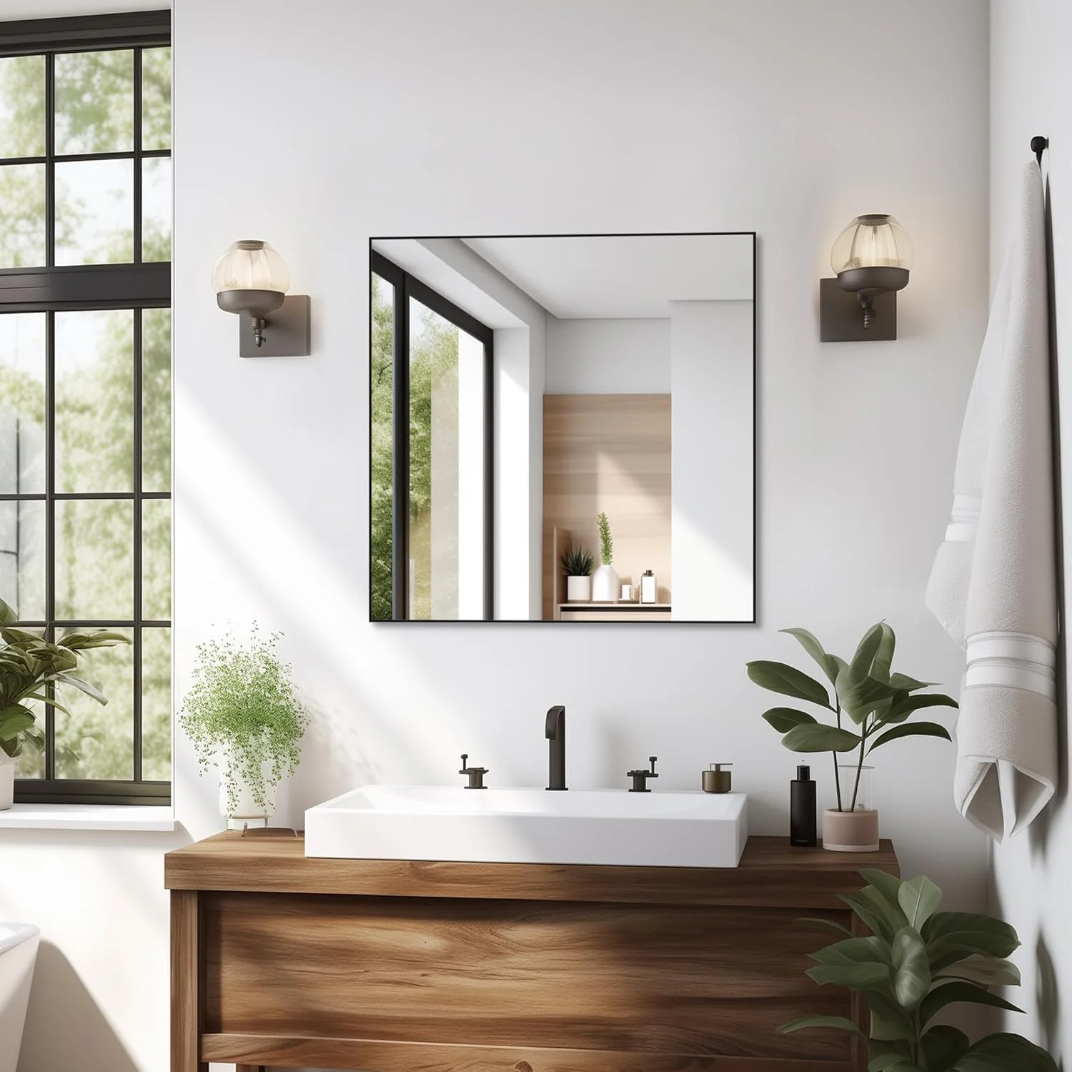 آینه مربعی حمام ANYHI، 71x71 سانتی متر، آینه دیواری برای حمام، آینه دیواری مربعی، آینه روشویی حمام، آینه دیواری با قاب فلزی مشکی، آینه مربعی زاویه راست، آینه روشویی دیواری آینه مربعی حمام ANYHI، 71x71 سانتی متر، آینه دیواری برای حمام، آینه دیواری مربعی، آینه روشویی حمام، آینه دیواری با قاب فلزی مشکی، آینه مربعی زاویه راست، آینه روشویی دیواری