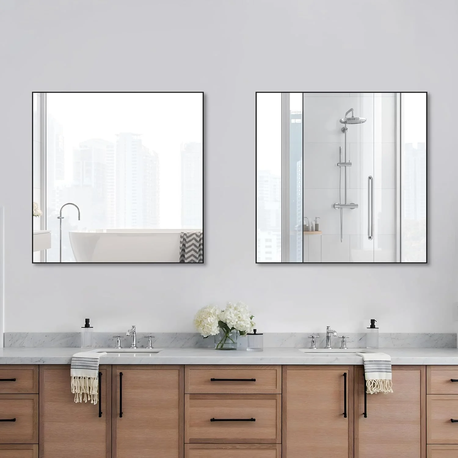 آینه مربعی حمام ANYHI، 71x71 سانتی متر، آینه دیواری برای حمام، آینه دیواری مربعی، آینه روشویی حمام، آینه دیواری با قاب فلزی مشکی، آینه مربعی زاویه راست، آینه روشویی دیواری آینه مربعی حمام ANYHI، 71x71 سانتی متر، آینه دیواری برای حمام، آینه دیواری مربعی، آینه روشویی حمام، آینه دیواری با قاب فلزی مشکی، آینه مربعی زاویه راست، آینه روشویی دیواری