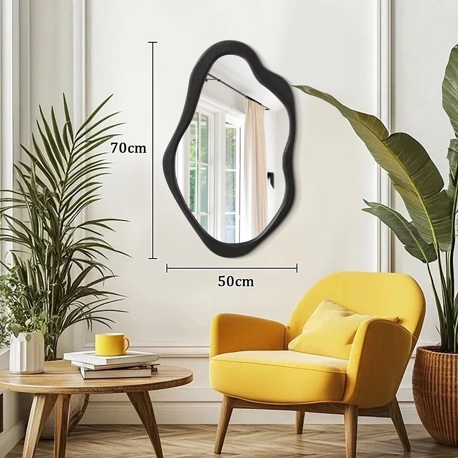 آینه دیواری نامتقارن AOAOPQ، آینه های تزئینی خلاقانه و منحصر به فرد، آینه های موج دار غیر عادی با حاشیه نامنظم 50x70 سانتی متر مشکی برای تزئین حمام و اتاق نشیمن آینه دیواری نامتقارن AOAOPQ، آینه های تزئینی خلاقانه و منحصر به فرد، آینه های موج دار غیر عادی با حاشیه نامنظم 50x70 سانتی متر مشکی برای تزئین حمام و اتاق نشیمن