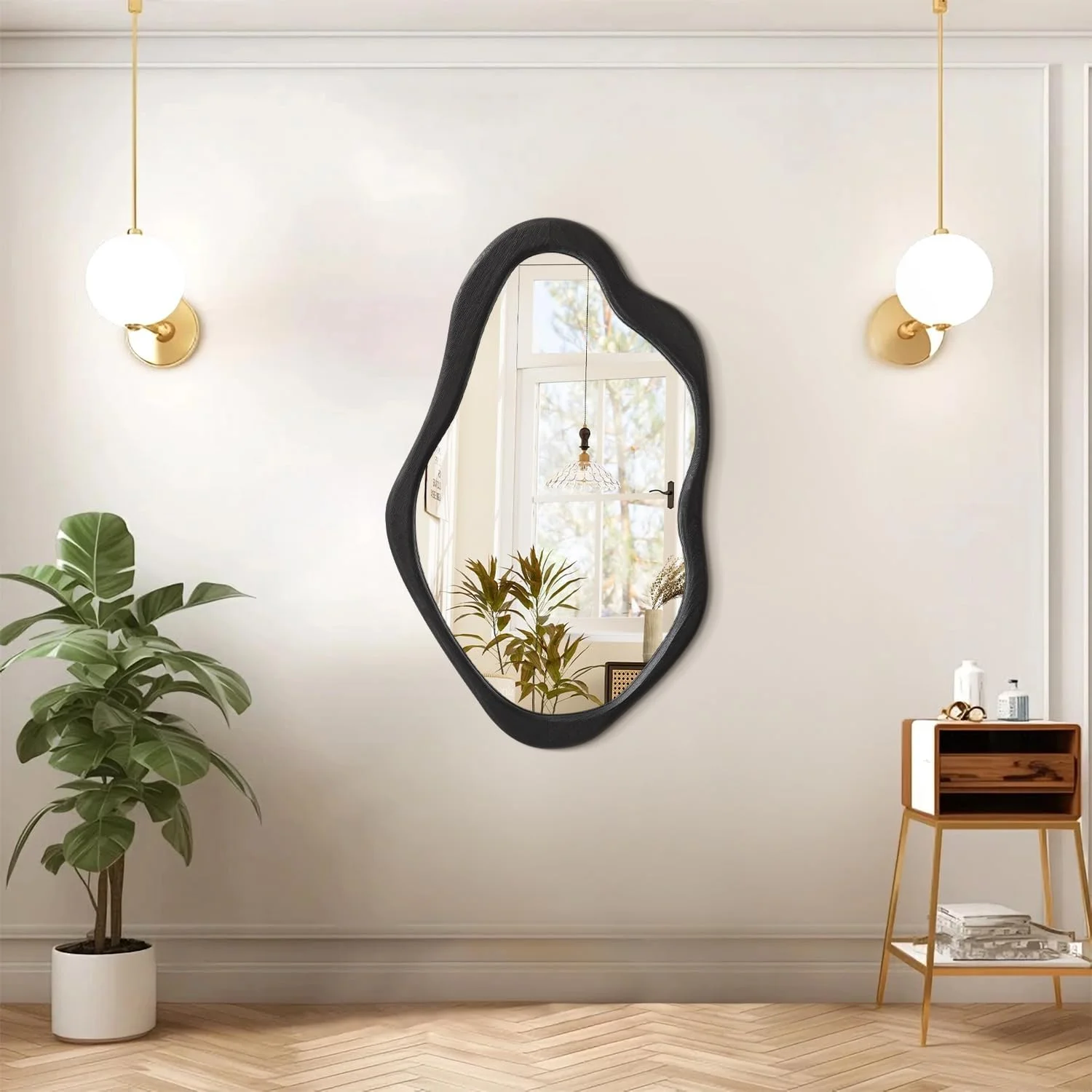 آینه دیواری نامتقارن AOAOPQ، آینه های تزئینی خلاقانه و منحصر به فرد، آینه های موج دار غیر عادی با حاشیه نامنظم 50x70 سانتی متر مشکی برای تزئین حمام و اتاق نشیمن آینه دیواری نامتقارن AOAOPQ، آینه های تزئینی خلاقانه و منحصر به فرد، آینه های موج دار غیر عادی با حاشیه نامنظم 50x70 سانتی متر مشکی برای تزئین حمام و اتاق نشیمن