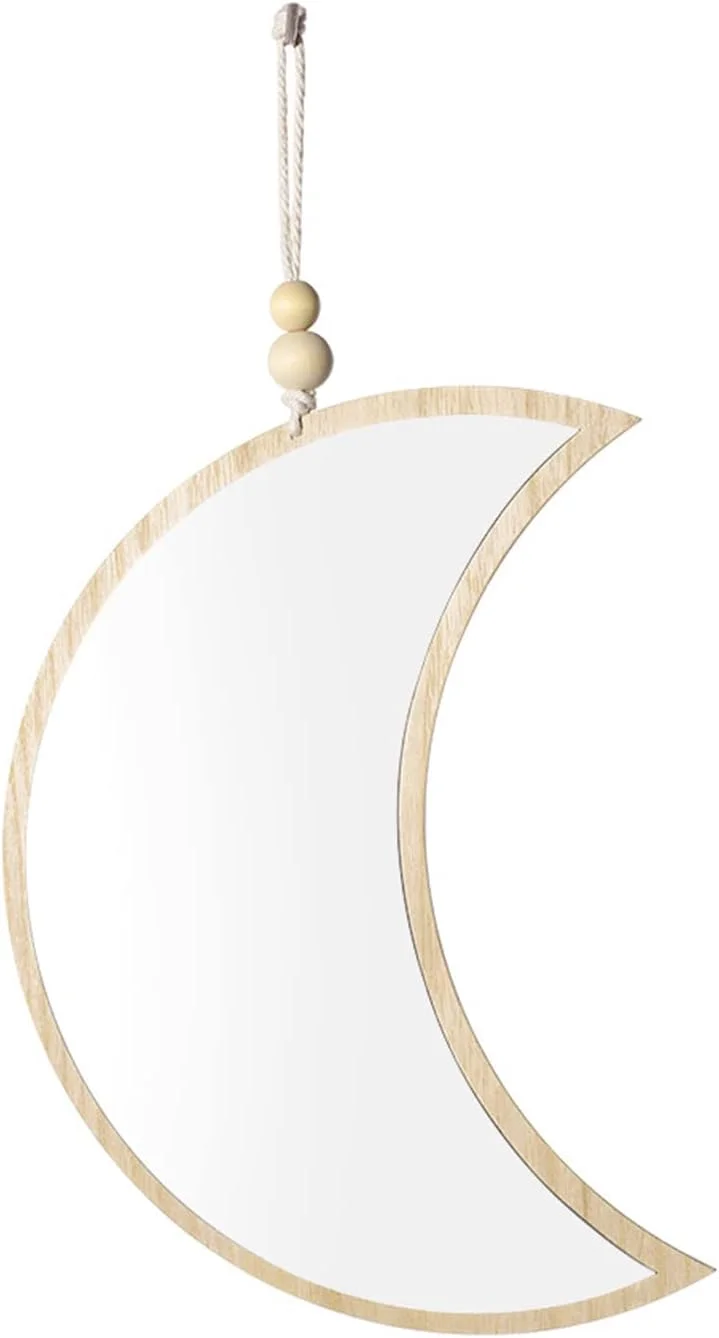 آینه دیواری تزئینی اکریلیک طرح فاز ماه، دکوراسیون دیواری چوبی بوهمی برای اتاق نشیمن، اتاق خواب، هتل، آینه هنری برای دکور دیوار اتاق خواب، حمام، اتاق نشیمن