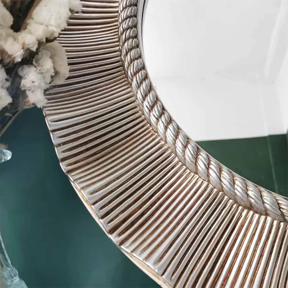 آینه آرایشی عتیقه برای حمام، آینه دیواری گرد و گلدار با طرح قدیمی، 85 سانتی متر، آینه تزئینی بزرگ با قاب پلی یورتان مناسب اتاق خواب، نشیمن و ورودی (D، 85 سانتی متر)