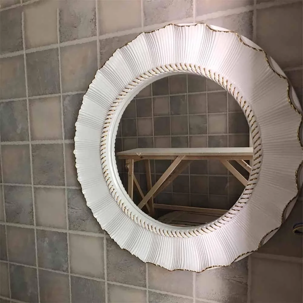 آینه آرایشی عتیقه برای حمام، آینه دیواری گرد و گلدار با طرح قدیمی، 85 سانتی متر، آینه تزئینی بزرگ با قاب پلی یورتان مناسب اتاق خواب، نشیمن و ورودی (D، 85 سانتی متر)