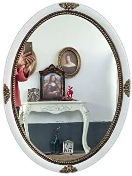 آینه تزئینی رترو اروپایی ABHJKLM، آینه بیضی سفید حمام، آینه تزئینی دیواری برای دفتر، هتل، اقامتگاه آینه تزئینی رترو اروپایی ABHJKLM، آینه بیضی سفید حمام، آینه تزئینی دیواری برای دفتر، هتل، اقامتگاه