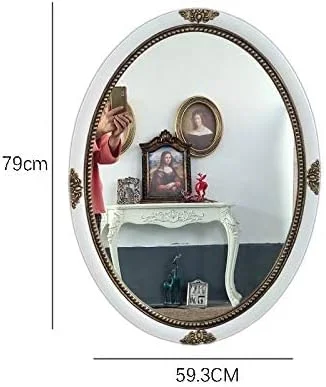 آینه تزئینی رترو اروپایی ABHJKLM، آینه بیضی سفید حمام، آینه تزئینی دیواری برای دفتر، هتل، اقامتگاه آینه تزئینی رترو اروپایی ABHJKLM، آینه بیضی سفید حمام، آینه تزئینی دیواری برای دفتر، هتل، اقامتگاه