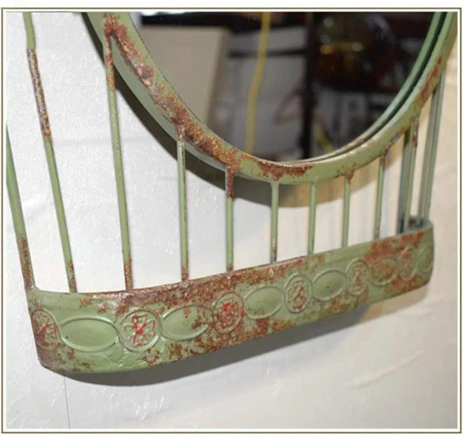 آینه تزئینی فلزی ABHJKLM، طراحی به سبک قدیمی، آینه دیواری، طراحی گلدان، مناسب رستوران، باغ، حمام