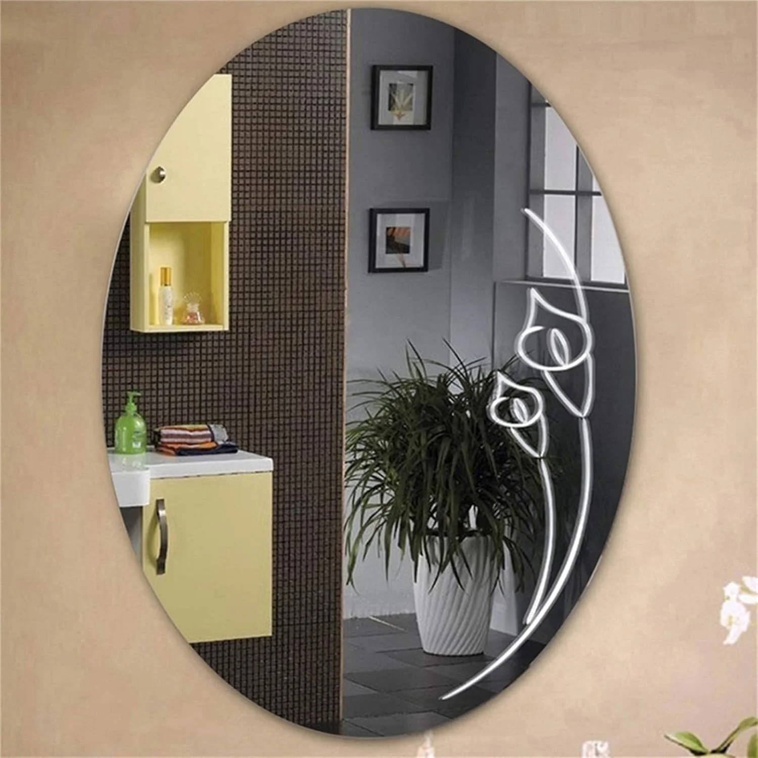 آینه بدون قاب ABHJKLM، قابل نصب روی دیوار، مناسب برای اتاق نشیمن، آینه تزئینی، مناسب برای سرویس بهداشتی، آینه آرایشی با طراحی نقاشی دستی آینه بدون قاب ABHJKLM، قابل نصب روی دیوار، مناسب برای اتاق نشیمن، آینه تزئینی، مناسب برای سرویس بهداشتی، آینه آرایشی با طراحی نقاشی دستی