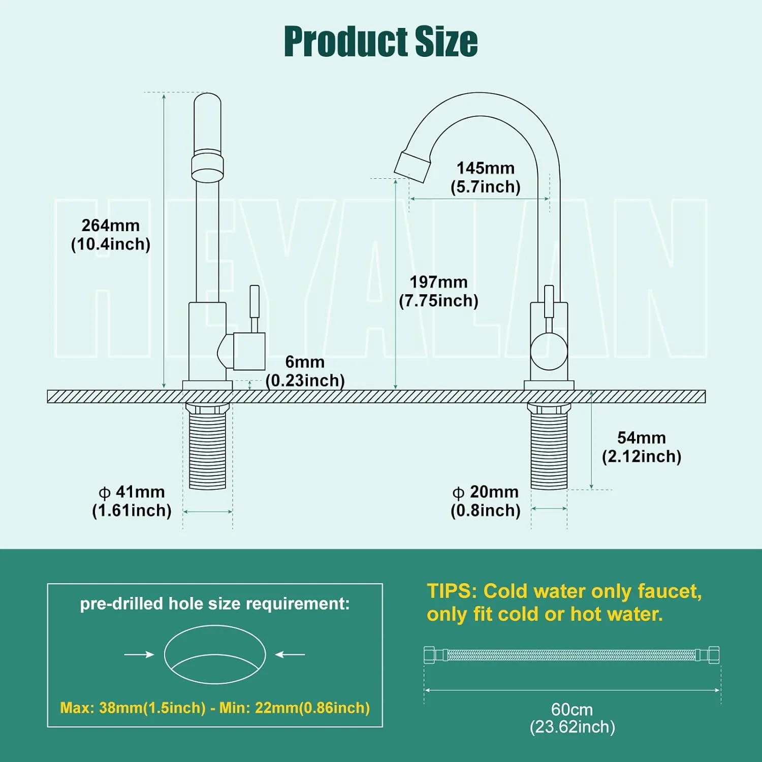 شیر آشپزخانه نیکل برس خورده Heyalan، فقط آب سرد، تک سوراخ، تک دسته، چرخش 360 درجه، دهانه چرخان، نصب روی سینک، قوس بلند، فولاد ضد زنگ SUS304، شیر آب بار گردن غازی به همراه شلنگ (بدون تخلیه) شیر آشپزخانه نیکل برس خورده Heyalan، فقط آب سرد، تک سوراخ، تک دسته، چرخش 360 درجه، دهانه چرخان، نصب روی سینک، قوس بلند، فولاد ضد زنگ SUS304، شیر آب بار گردن غازی به همراه شلنگ (بدون تخلیه)