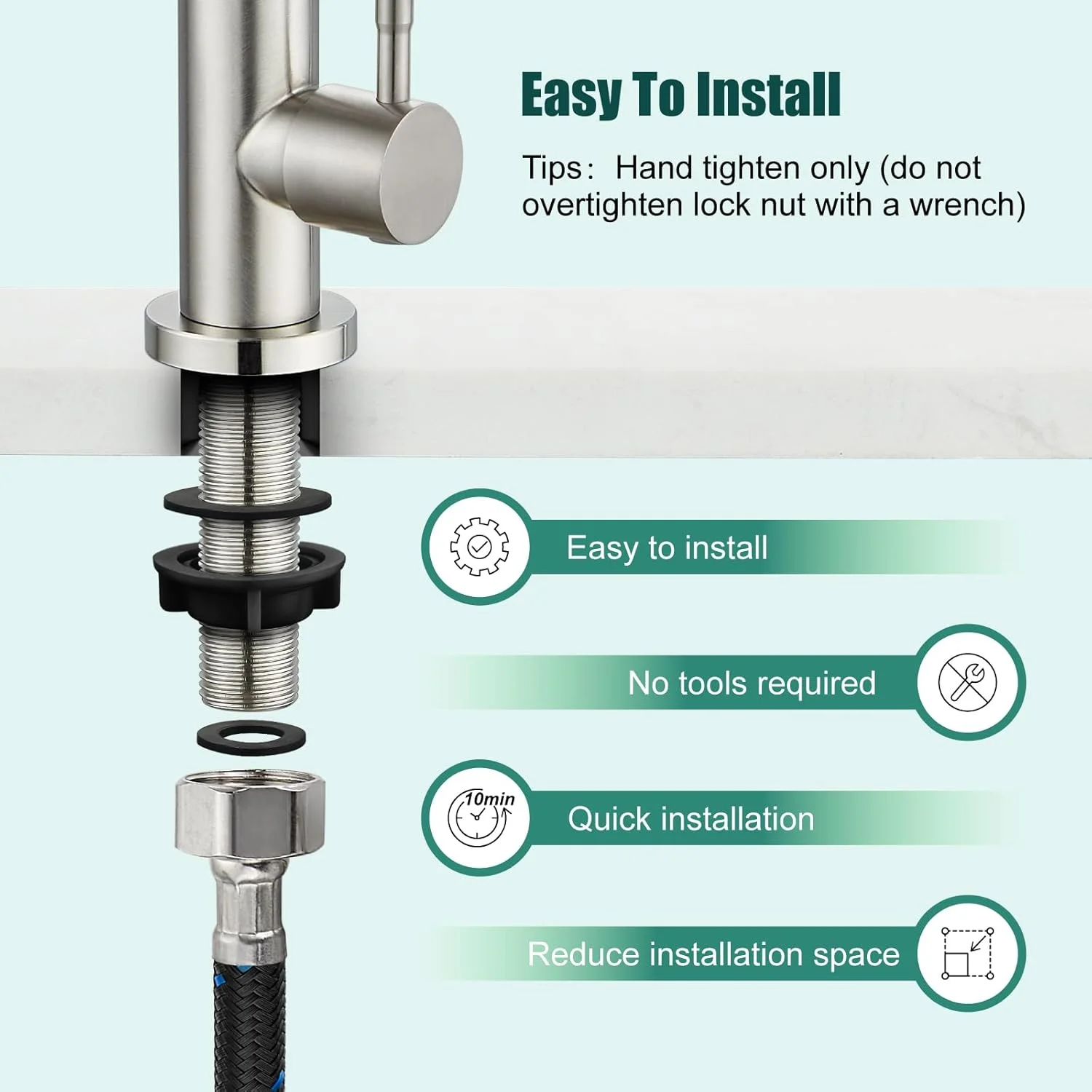 شیر آشپزخانه نیکل برس خورده Heyalan، فقط آب سرد، تک سوراخ، تک دسته، چرخش 360 درجه، دهانه چرخان، نصب روی سینک، قوس بلند، فولاد ضد زنگ SUS304، شیر آب بار گردن غازی به همراه شلنگ (بدون تخلیه) شیر آشپزخانه نیکل برس خورده Heyalan، فقط آب سرد، تک سوراخ، تک دسته، چرخش 360 درجه، دهانه چرخان، نصب روی سینک، قوس بلند، فولاد ضد زنگ SUS304، شیر آب بار گردن غازی به همراه شلنگ (بدون تخلیه)