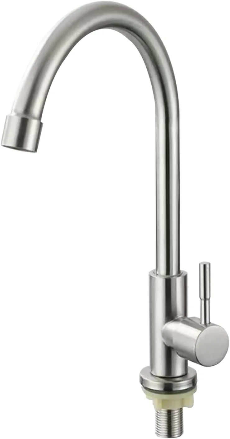 شیر آشپزخانه Beauenty، تک دستگیره استیل ضد زنگ 304 آب سرد، شیر چرخان 360 درجه، شیر آشپزخانه با قوس بلند، شیر مخلوط کن مدرن برای سینک