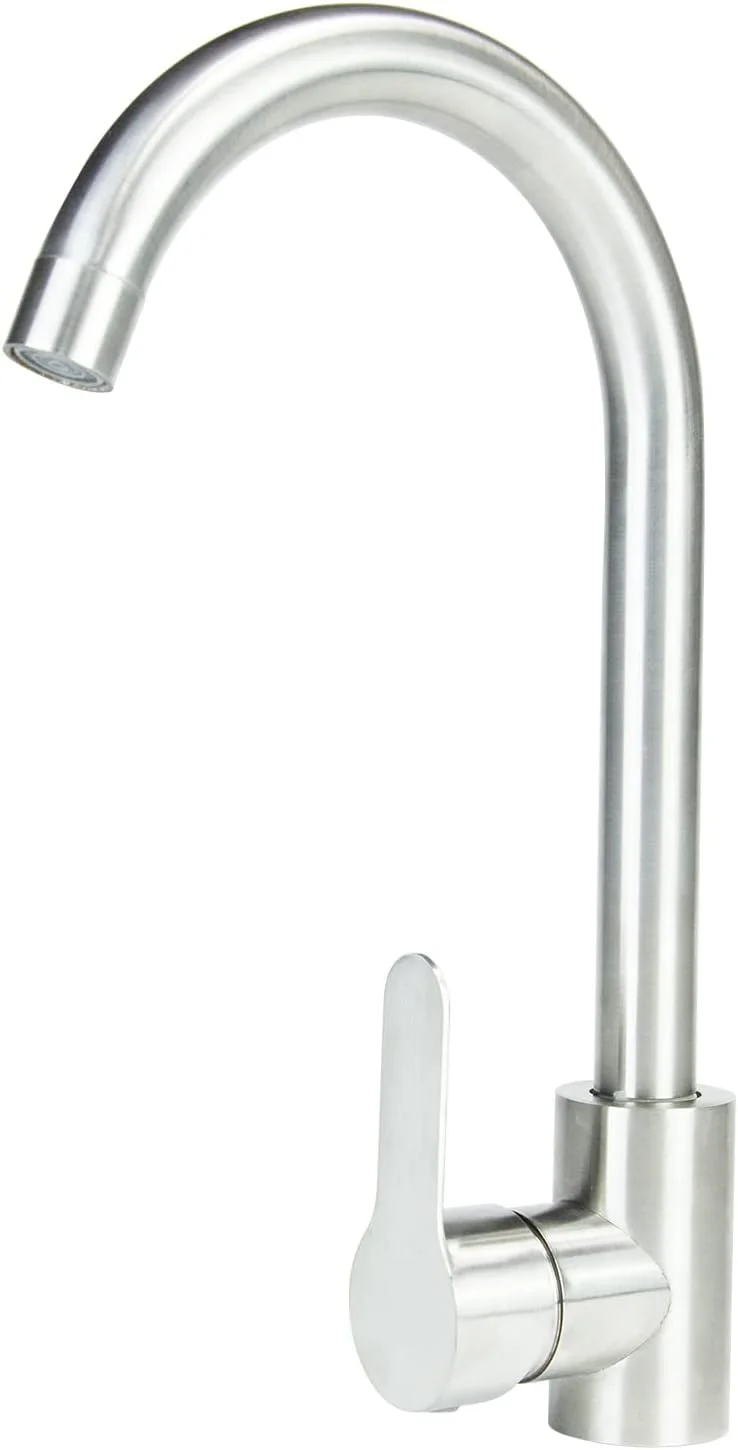 شیرآلات آشپزخانه NB، شیر میکسر سینک ظرفشویی استیل نیکل برس خورده تک اهرمی با قابلیت چرخش 360 درجه، شیرآلات میکسر مونوبلاک برای سینک ظرفشویی، شیر آشپزخانه با قوس بلند