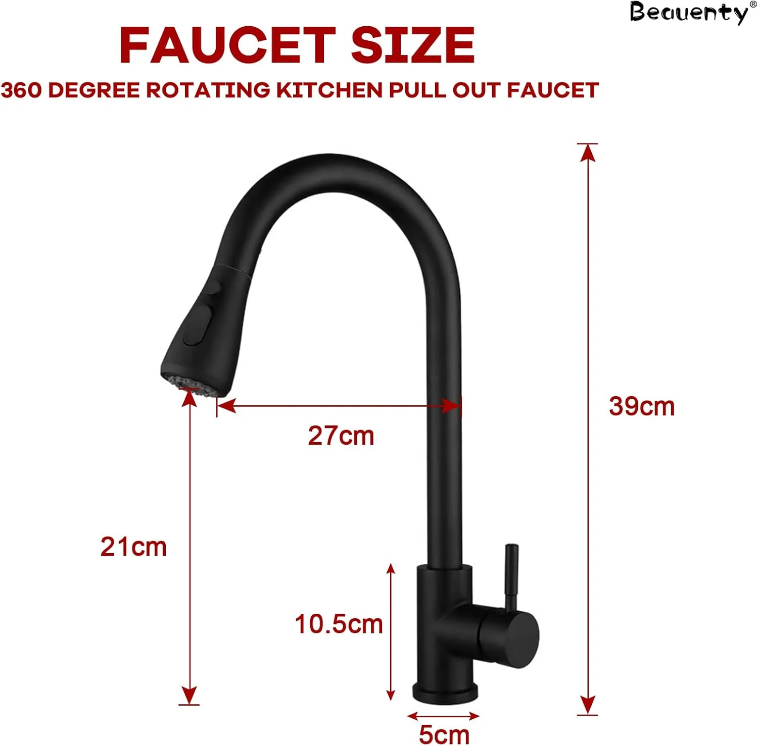 شیرآلات سینک ظرفشویی Beauenty، شیر آب استیل ضد زنگ با 3 حالت آب، شیر مخلوط تک دسته (مشکی) شیرآلات سینک ظرفشویی Beauenty، شیر آب استیل ضد زنگ با 3 حالت آب، شیر مخلوط تک دسته (مشکی)