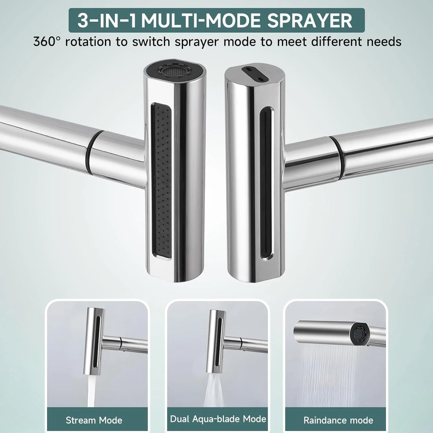 شیر آشپزخانه آبشاری AMINAC، شیر سینک تک دسته با قوس بلند با اسپری سه حالته، شیر آشپزخانه استیل ضد زنگ با چرخش 360 درجه، نقره ای شیر آشپزخانه آبشاری AMINAC، شیر سینک تک دسته با قوس بلند با اسپری سه حالته، شیر آشپزخانه استیل ضد زنگ با چرخش 360 درجه، نقره ای