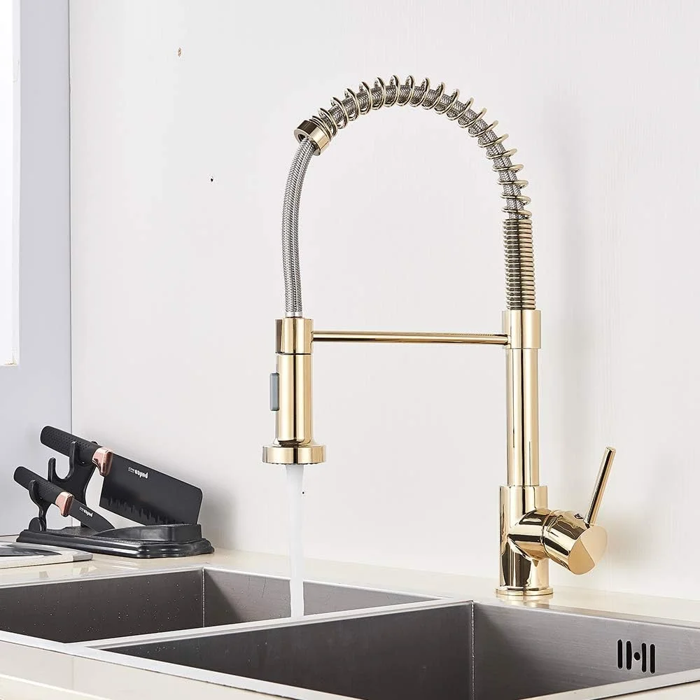 شیرآلات آشپزخانه طلایی Onyzpily، شیر سینک آشپزخانه با اهرم تکی برنجی جامد تجاری، اسپری کشویی تک سوراخ، شیر مخلوط کننده چرخان شیرآلات آشپزخانه طلایی Onyzpily، شیر سینک آشپزخانه با اهرم تکی برنجی جامد تجاری، اسپری کشویی تک سوراخ، شیر مخلوط کننده چرخان