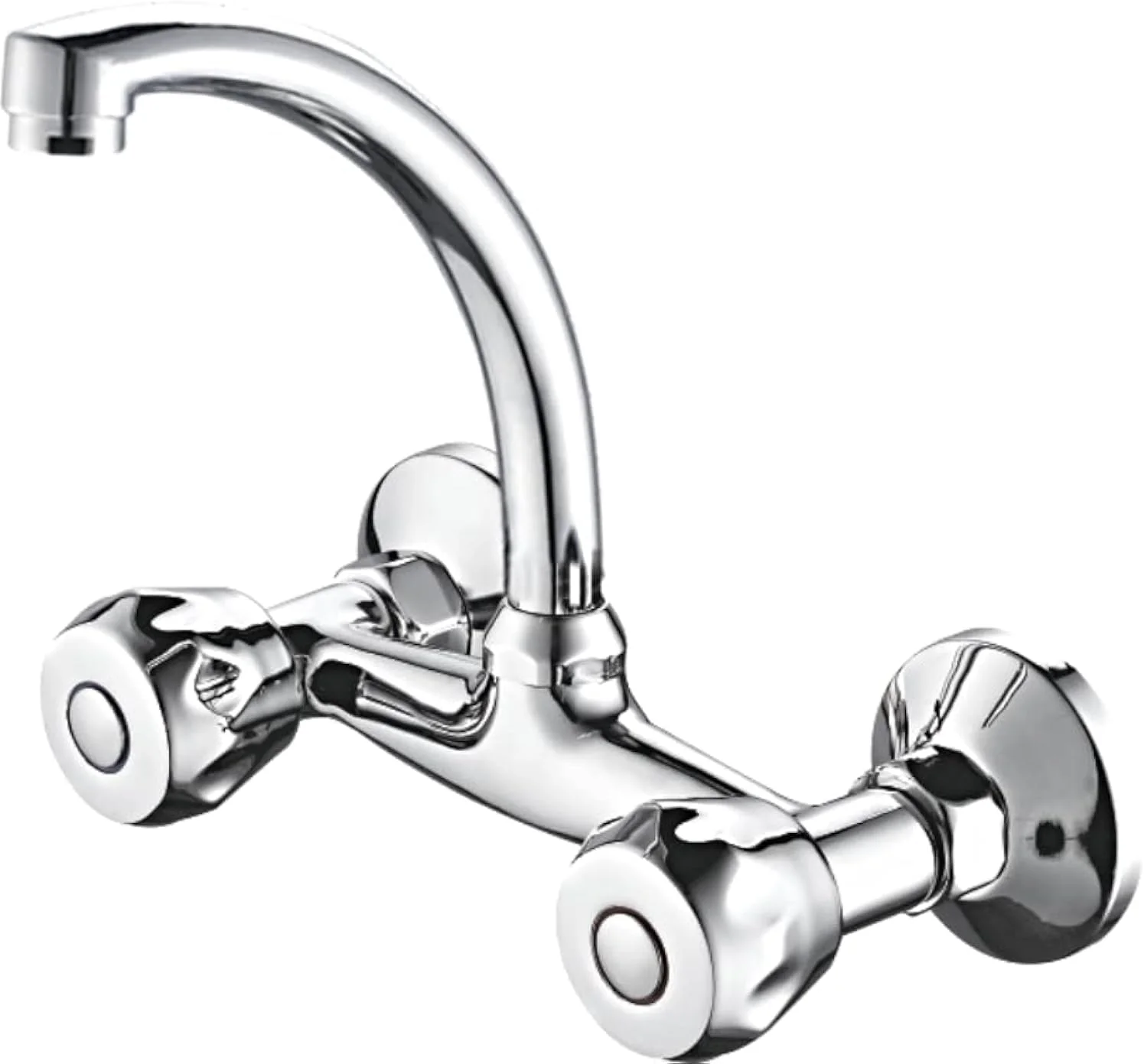 شیر سینک دیواری MODI - شیر آب گرم و سرد دو دسته با جریان بدون پاشش هوا، دهانه 22 سانتی متری، روکش کروم، شیر آشپزخانه و حمام استیل ضد زنگ