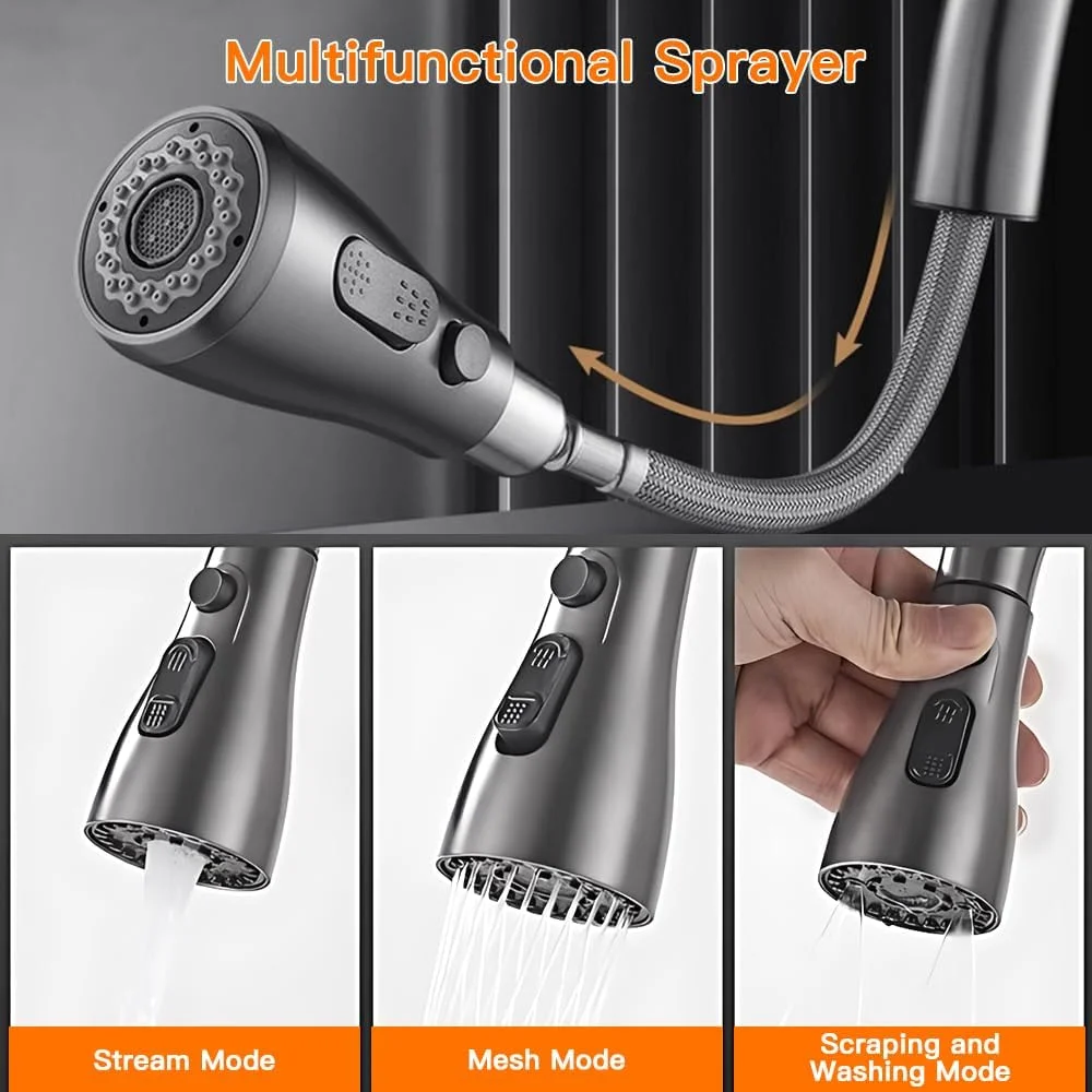 شیر آشپزخانه Uoexziyi با اسپری کشویی 60 سانتی متری، شیر سینک آشپزخانه استیل ضد زنگ تک اهرمی، شیر سینک آشپزخانه قوس دار 360 درجه با 3 حالت اسپری برای خانه، دفتر، هتل (خاکستری تفنگی) شیر آشپزخانه Uoexziyi با اسپری کشویی 60 سانتی متری، شیر سینک آشپزخانه استیل ضد زنگ تک اهرمی، شیر سینک آشپزخانه قوس دار 360 درجه با 3 حالت اسپری برای خانه، دفتر، هتل (خاکستری تفنگی)