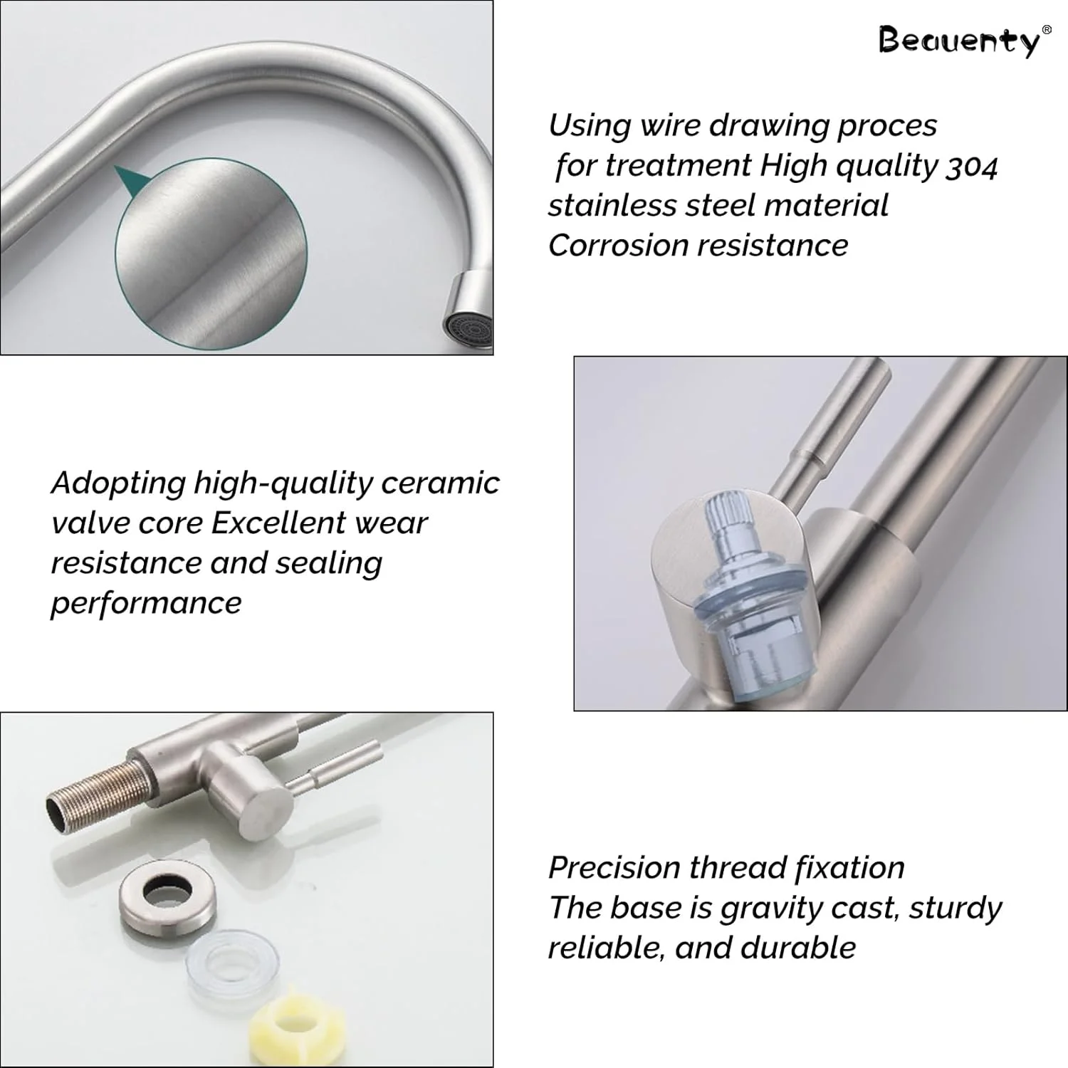 شیر آشپزخانه Beauenty، تک دستگیره استیل ضد زنگ 304 آب سرد، شیر چرخان 360 درجه، شیر آشپزخانه با قوس بلند، شیر مخلوط کن مدرن برای سینک