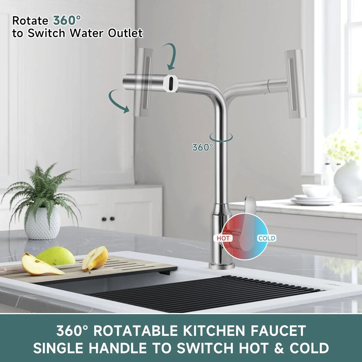 شیر آشپزخانه آبشاری AMINAC، شیر سینک تک دسته با قوس بلند با اسپری سه حالته، شیر آشپزخانه استیل ضد زنگ با چرخش 360 درجه، نقره ای شیر آشپزخانه آبشاری AMINAC، شیر سینک تک دسته با قوس بلند با اسپری سه حالته، شیر آشپزخانه استیل ضد زنگ با چرخش 360 درجه، نقره ای