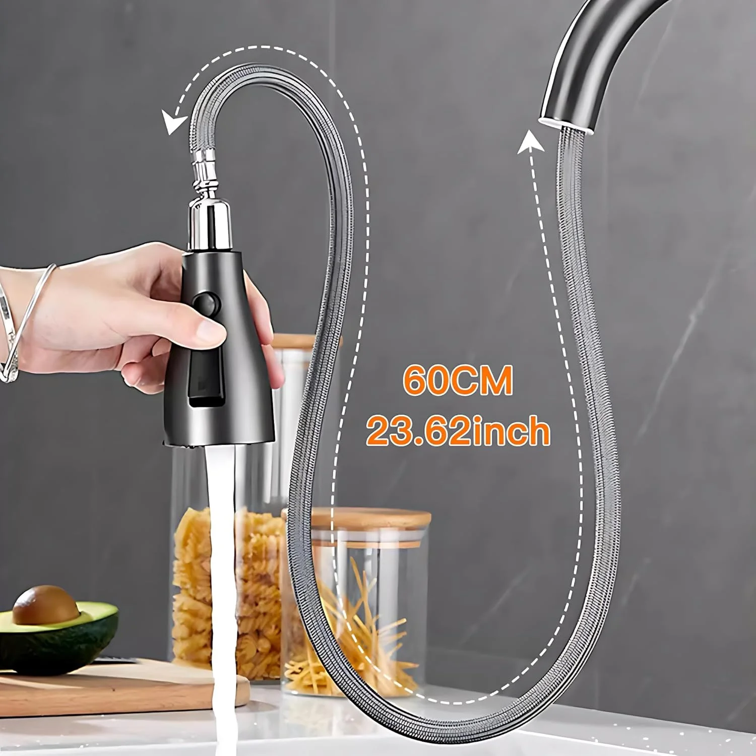 شیر آشپزخانه Uoexziyi با اسپری کشویی 60 سانتی متری، شیر سینک آشپزخانه استیل ضد زنگ تک اهرمی، شیر سینک آشپزخانه قوس دار 360 درجه با 3 حالت اسپری برای خانه، دفتر، هتل (خاکستری تفنگی) شیر آشپزخانه Uoexziyi با اسپری کشویی 60 سانتی متری، شیر سینک آشپزخانه استیل ضد زنگ تک اهرمی، شیر سینک آشپزخانه قوس دار 360 درجه با 3 حالت اسپری برای خانه، دفتر، هتل (خاکستری تفنگی)