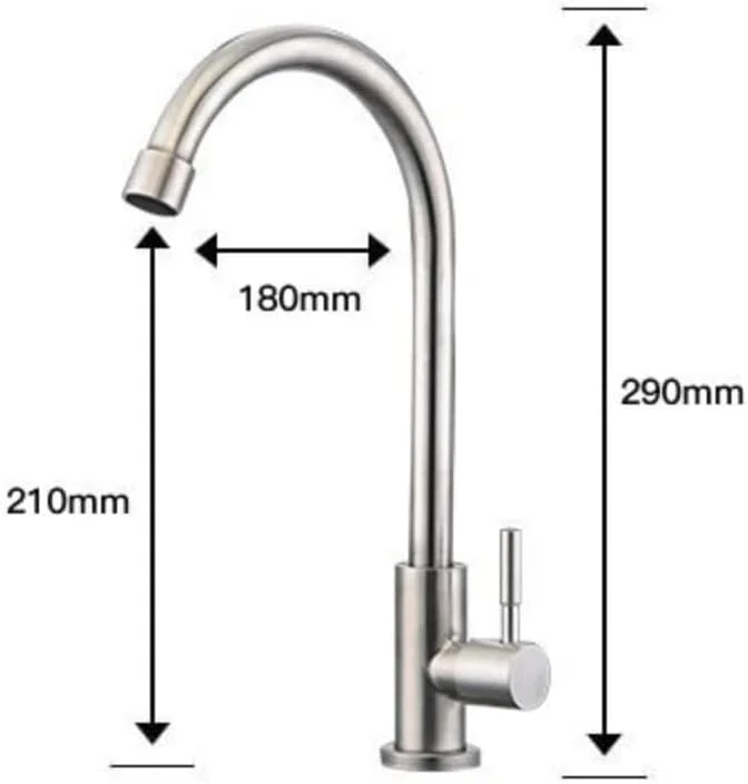 شیر آشپزخانه baokemo سینک ظرفشویی استیل 304 شیر آب تک سرد شیر آشپزخانه شیرهای حمام (نقره ای)