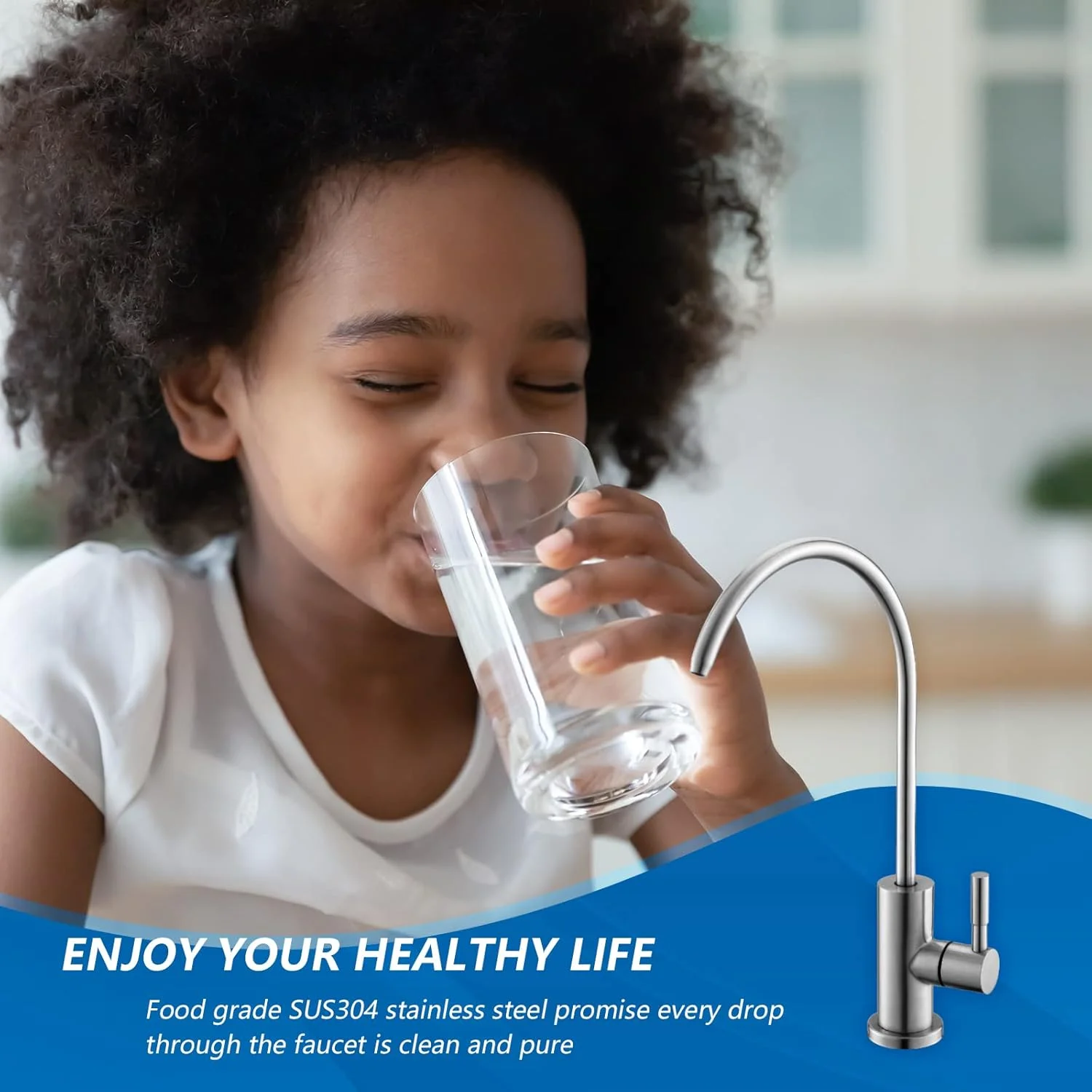 شیر آب آشامیدنی WEWE برای سینک ظرفشویی، شیر آب فیلتر آب آشپزخانه استیل ضد زنگ برای اسمز معکوس یا سیستم فیلتراسیون آب، شیر آب RO بدون شکاف هوا، روکش نیکل برس خورده