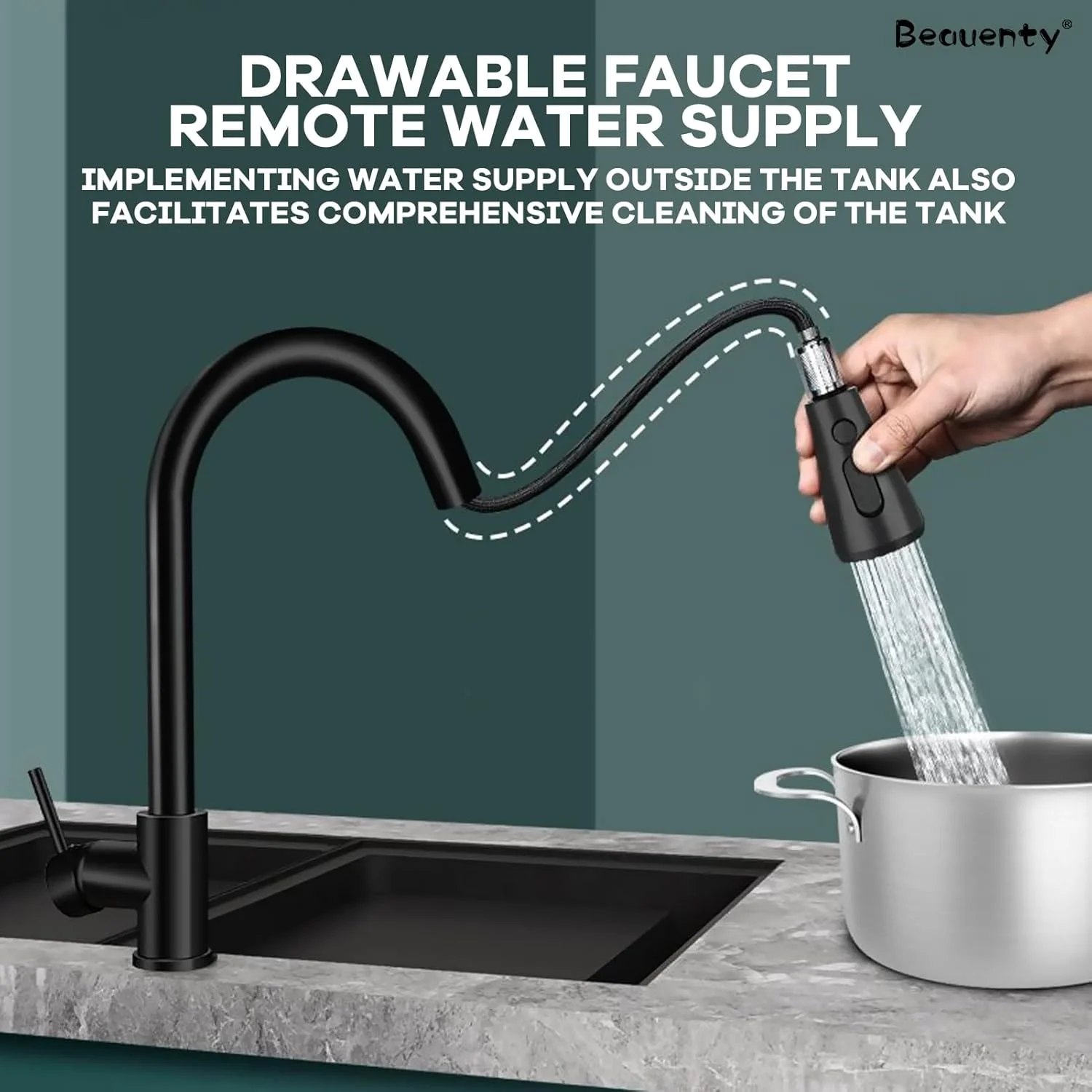 شیرآلات سینک ظرفشویی Beauenty، شیر آب استیل ضد زنگ با 3 حالت آب، شیر مخلوط تک دسته (مشکی) شیرآلات سینک ظرفشویی Beauenty، شیر آب استیل ضد زنگ با 3 حالت آب، شیر مخلوط تک دسته (مشکی)