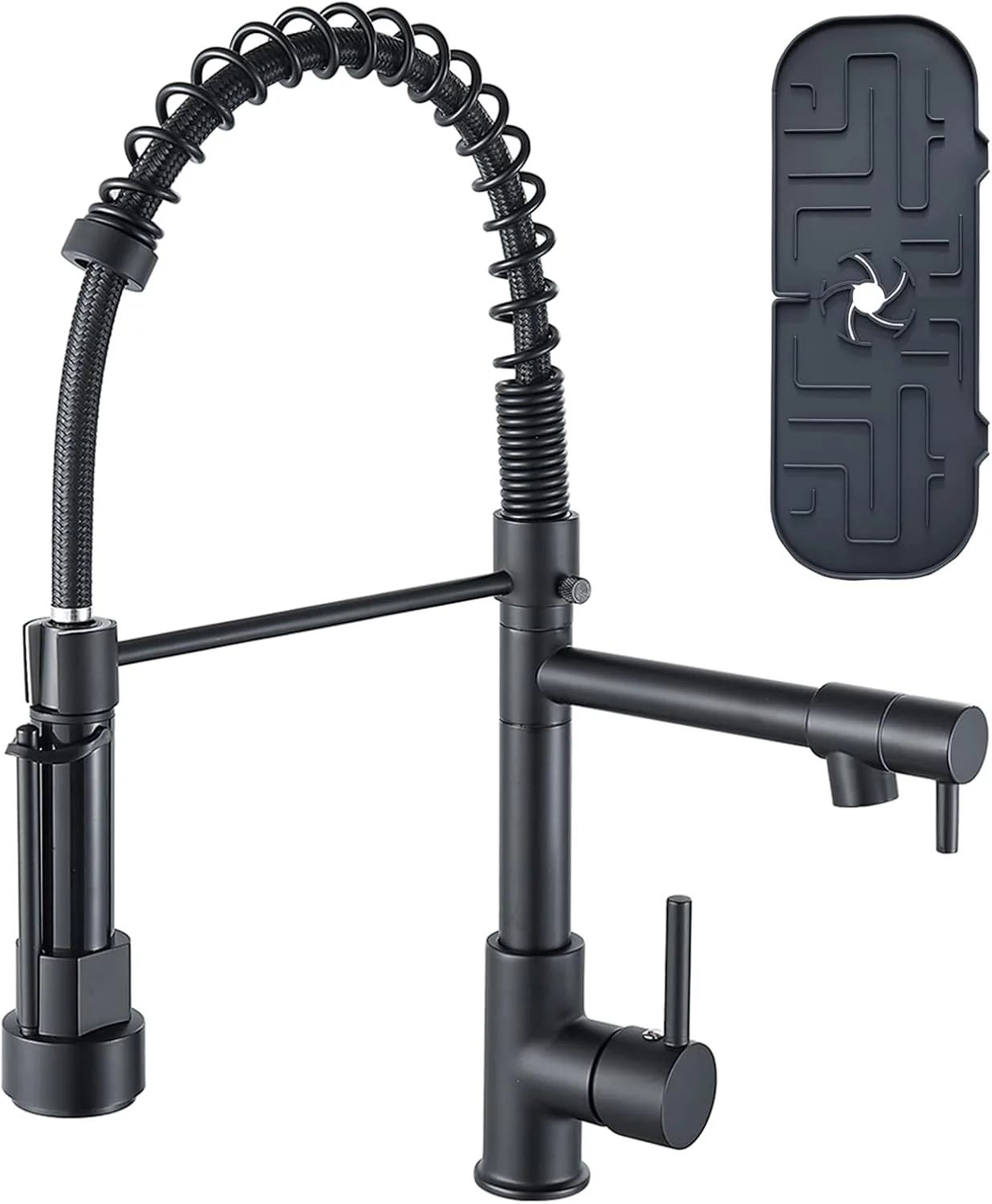 شیر آشپزخانه مشکی Cooltens، شیر ظرفشویی آشپزخانه تجاری برنجی جامد 17 اینچی با سر دوش دو منظوره کشویی، روکش مشکی مات شیر آشپزخانه مشکی Cooltens، شیر ظرفشویی آشپزخانه تجاری برنجی جامد 17 اینچی با سر دوش دو منظوره کشویی، روکش مشکی مات