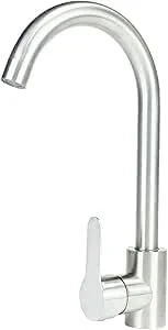 شیرآلات آشپزخانه Tyasdery، شیر سینک ظرفشویی استیل، اهرمی تک دسته نیکل برس خورده، چرخش 360 درجه، شیرآلات مخلوط تک بلوک برای سینک ظرفشویی، شیر آشپزخانه قوس دار بلند