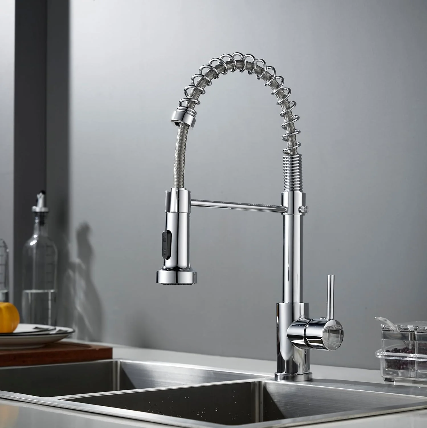 شیر آشپزخانه حرفه ای BRIMIX، روکش کروم، شیر ظرفشویی فنری با طراحی فنری، شیر مخلوط کن سینک استیل ضد زنگ