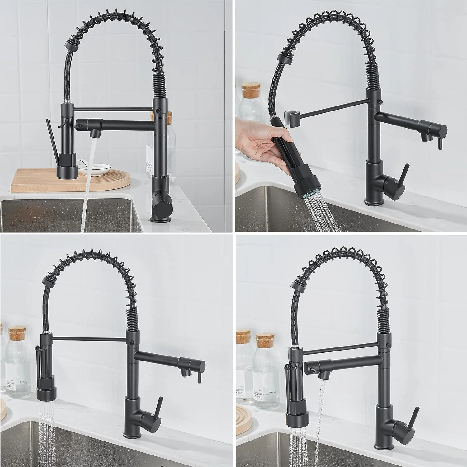 شیر آشپزخانه مشکی Cooltens، شیر ظرفشویی آشپزخانه تجاری برنجی جامد 17 اینچی با سر دوش دو منظوره کشویی، روکش مشکی مات شیر آشپزخانه مشکی Cooltens، شیر ظرفشویی آشپزخانه تجاری برنجی جامد 17 اینچی با سر دوش دو منظوره کشویی، روکش مشکی مات