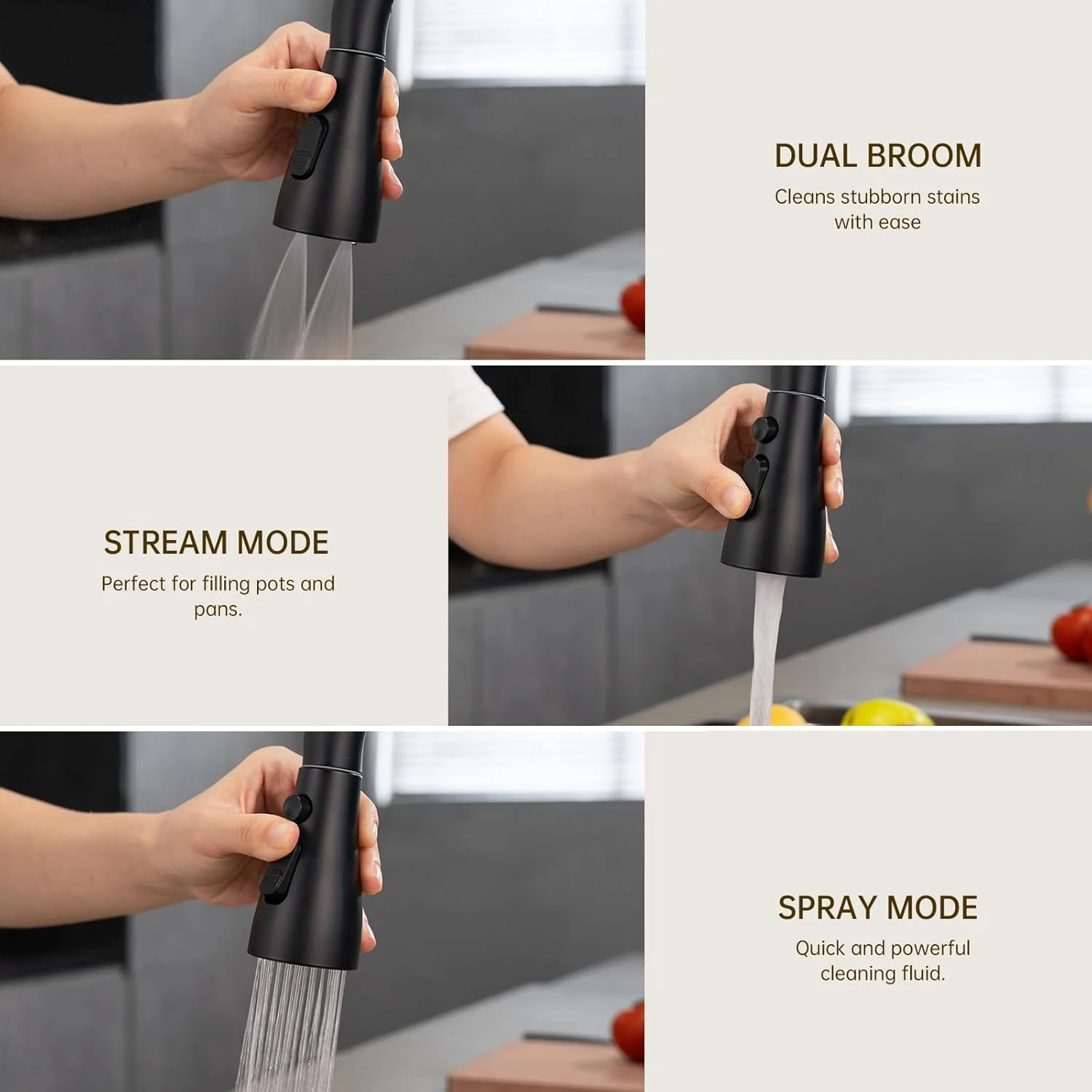 شیر آشپزخانه مشکی APPASO، شیر سینک آشپزخانه چرخان 360 درجه با اسپری بیرون کشویی 3 حالته، شیرآلات سینک ظرفشویی استیل ضد زنگ برای آشپزخانه، مشکی مات شیر آشپزخانه مشکی APPASO، شیر سینک آشپزخانه چرخان 360 درجه با اسپری بیرون کشویی 3 حالته، شیرآلات سینک ظرفشویی استیل ضد زنگ برای آشپزخانه، مشکی مات