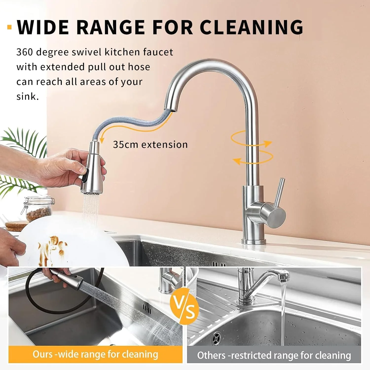 شیر آشپزخانه Yoawllty، شیر مخلوط کن آشپزخانه با اسپری کشویی، شیر مخلوط کن سینک آشپزخانه آب سرد و گرم با 2 حالت، شیر مخلوط کن استیل ضد زنگ مدرن تک دسته با قوس بلند برای سینک شیر آشپزخانه Yoawllty، شیر مخلوط کن آشپزخانه با اسپری کشویی، شیر مخلوط کن سینک آشپزخانه آب سرد و گرم با 2 حالت، شیر مخلوط کن استیل ضد زنگ مدرن تک دسته با قوس بلند برای سینک