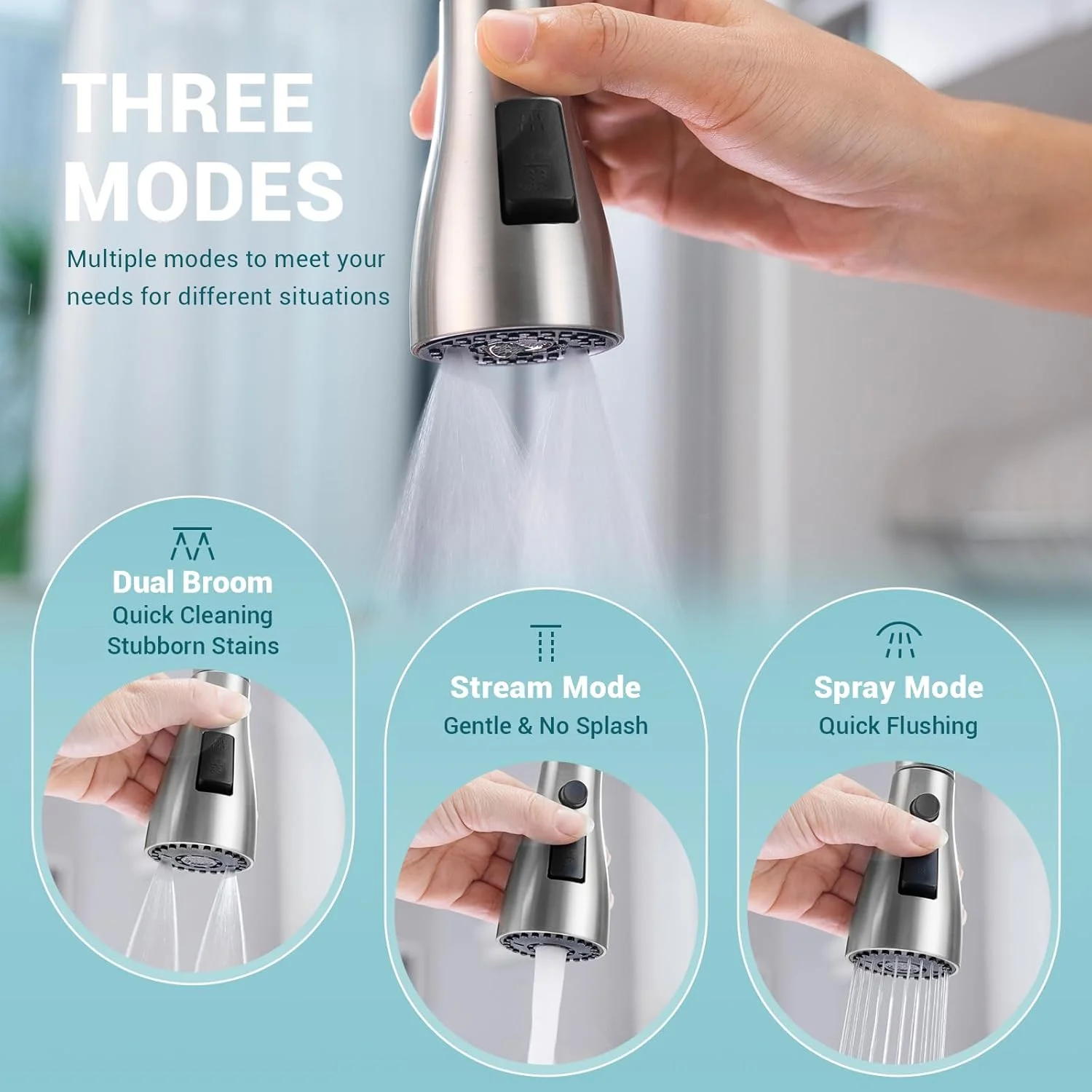 شیر آشپزخانه DAYONE، شیر سینک آشپزخانه نیکل برس خورده با اسپری کشویی 3 حالت آب، شیر سینک ظرفشویی استیل ضد زنگ برای آشپزخانه، تک دسته/تک سوراخ شیر آشپزخانه DAYONE، شیر سینک آشپزخانه نیکل برس خورده با اسپری کشویی 3 حالت آب، شیر سینک ظرفشویی استیل ضد زنگ برای آشپزخانه، تک دسته/تک سوراخ