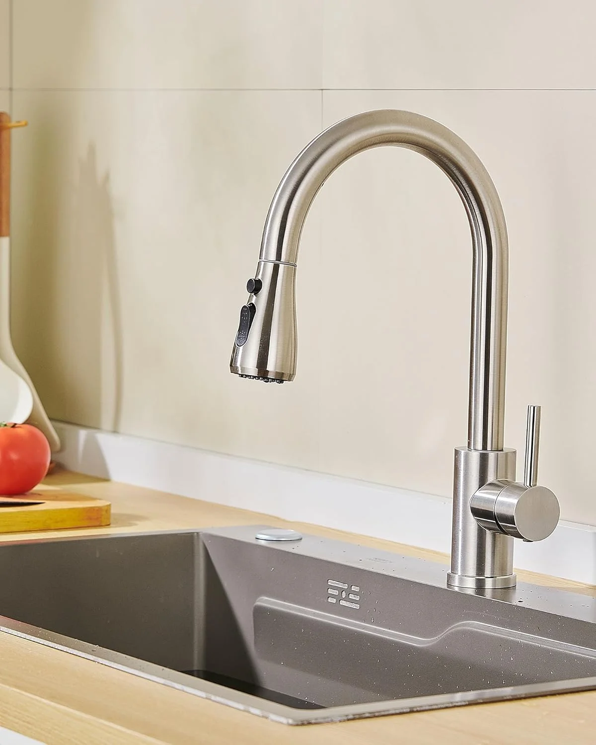 شیر آشپزخانه QFN، شیر سینک ظرفشویی با اسپری کشویی، دو حالت اسپری، از جنس استنلس استیل