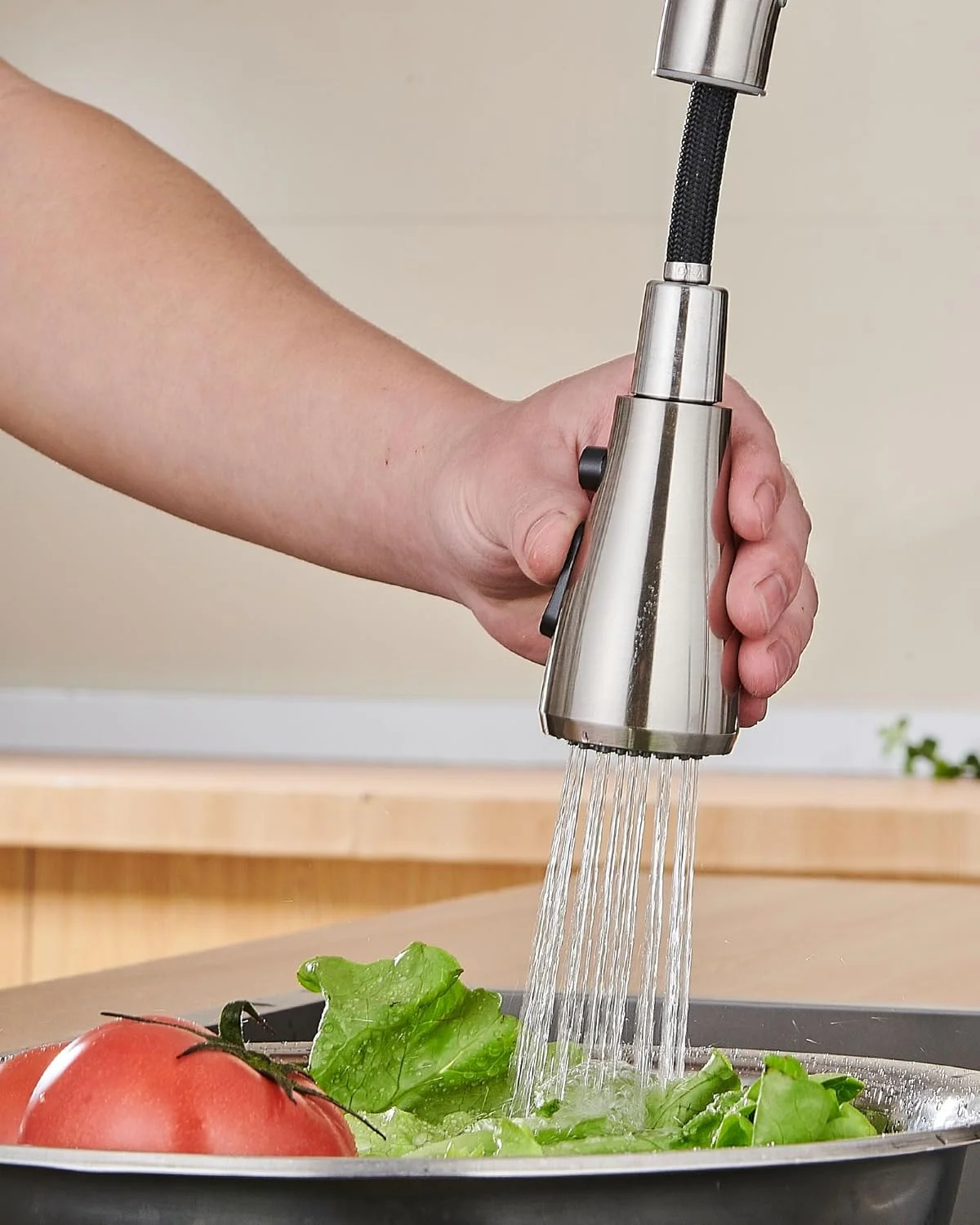 شیر آشپزخانه QFN، شیر سینک ظرفشویی با اسپری کشویی، دو حالت اسپری، از جنس استنلس استیل