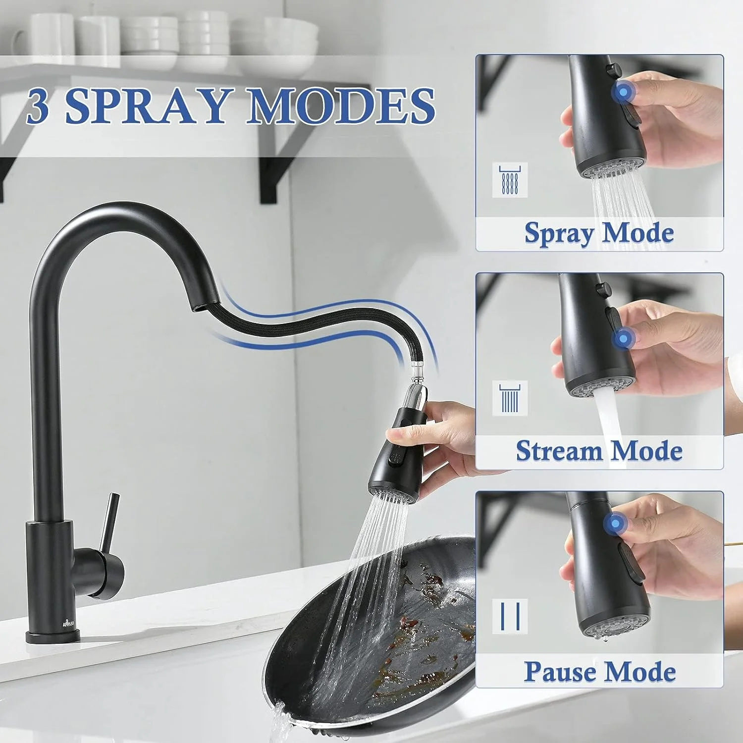 شیر آشپزخانه مشکی مات CLaLoc با اسپری کشویی، شیرآلات اهرمی تک دسته برای آشپزخانه، شیر آشپزخانه استیل ضد زنگ با قوس بلند چرخان 360 درجه و 3 حالت اسپری شیر آشپزخانه مشکی مات CLaLoc با اسپری کشویی، شیرآلات اهرمی تک دسته برای آشپزخانه، شیر آشپزخانه استیل ضد زنگ با قوس بلند چرخان 360 درجه و 3 حالت اسپری