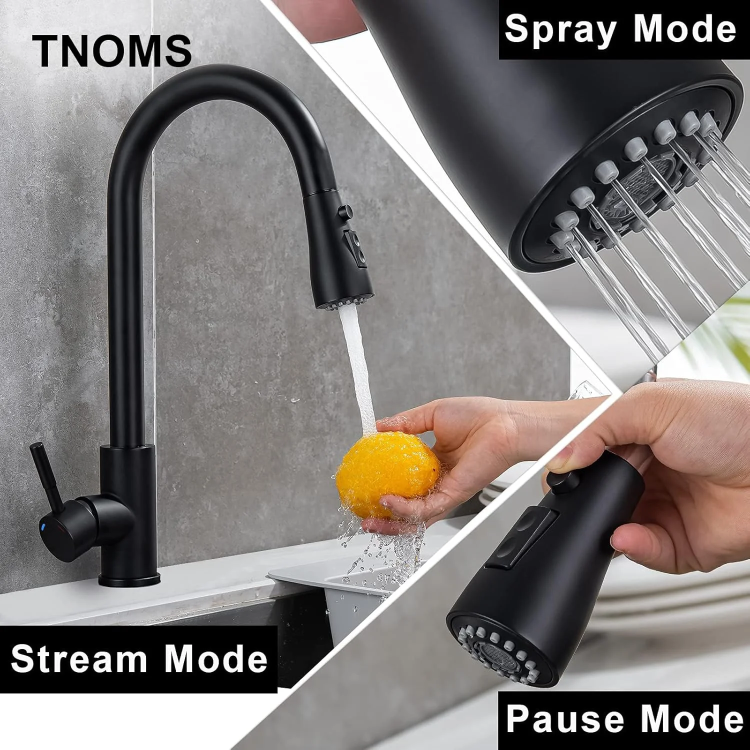 شیر آشپزخانه TNOMS با سر دوشی کشویی، شیر سینک ظرفشویی تک دستگیره با قوس بلند و دوشی بیرون کشیدنی، شیرآلات آشپزخانه استیل ضد زنگ مدرن تجاری، مشکی مات شیر آشپزخانه TNOMS با سر دوشی کشویی، شیر سینک ظرفشویی تک دستگیره با قوس بلند و دوشی بیرون کشیدنی، شیرآلات آشپزخانه استیل ضد زنگ مدرن تجاری، مشکی مات