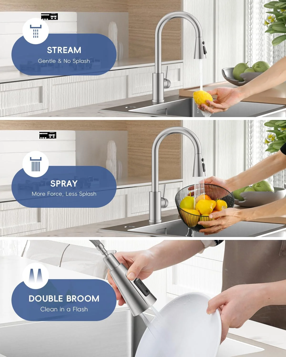 شیر آشپزخانه DAYONE با اسپری کشویی نیکل برس خورده، شیر آشپزخانه با 3 حالت آب برای سینک، شیرآلات آشپزخانه تک دسته با قوس بلند استیل ضد زنگ شیر آشپزخانه DAYONE با اسپری کشویی نیکل برس خورده، شیر آشپزخانه با 3 حالت آب برای سینک، شیرآلات آشپزخانه تک دسته با قوس بلند استیل ضد زنگ