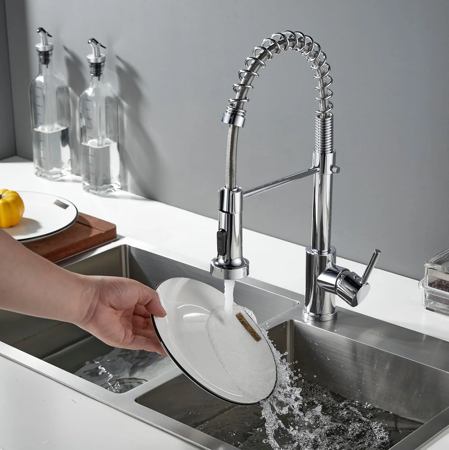 شیر آشپزخانه حرفه ای BRIMIX، روکش کروم، شیر ظرفشویی فنری با طراحی فنری، شیر مخلوط کن سینک استیل ضد زنگ