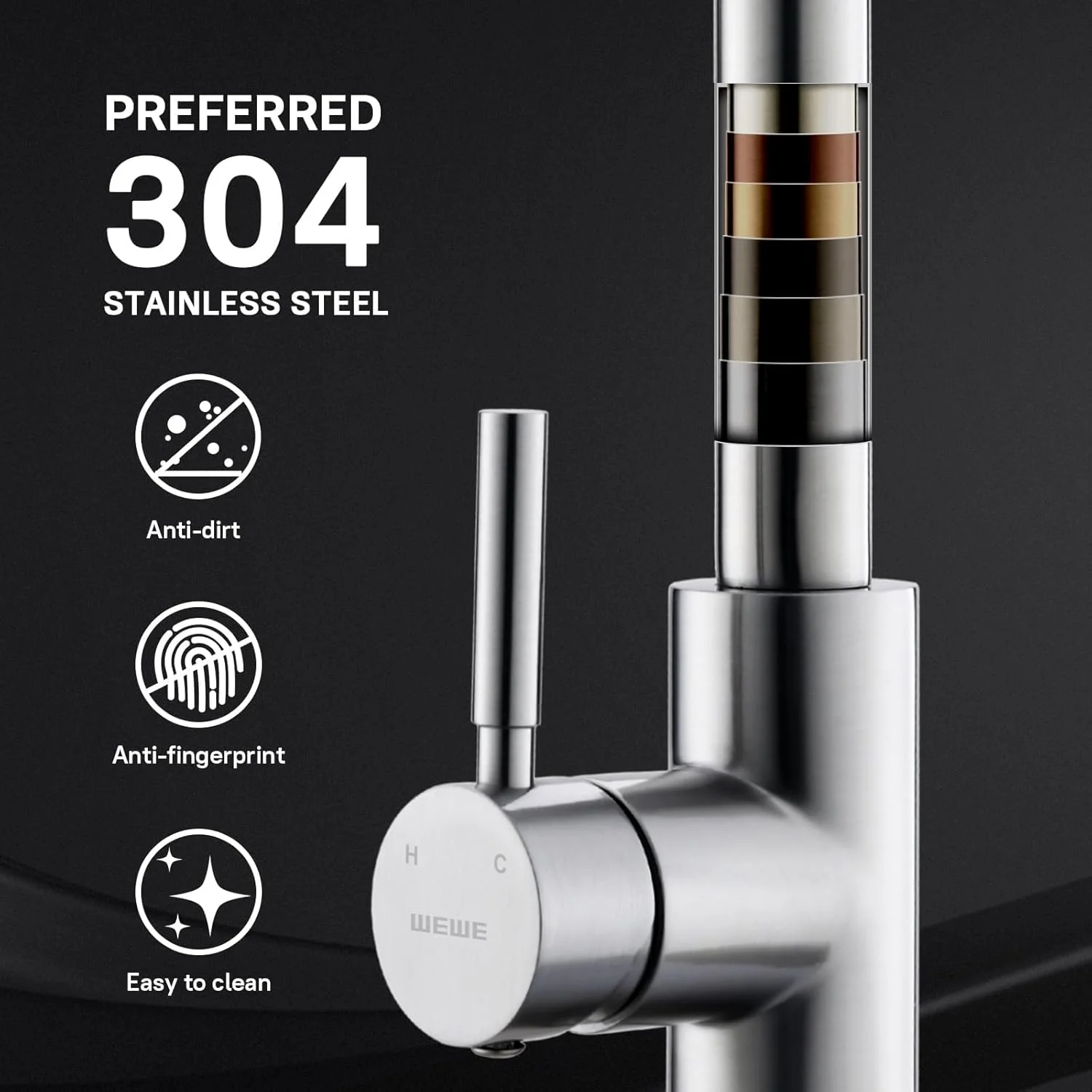 شیر آشپزخانه تک دستگیره کمانی بلند WEWE، روکش نیکل برس خورده، شیرآلات سینک ظرفشویی استیل تک اهرمی با اسپری کشویی شیر آشپزخانه تک دستگیره کمانی بلند WEWE، روکش نیکل برس خورده، شیرآلات سینک ظرفشویی استیل تک اهرمی با اسپری کشویی