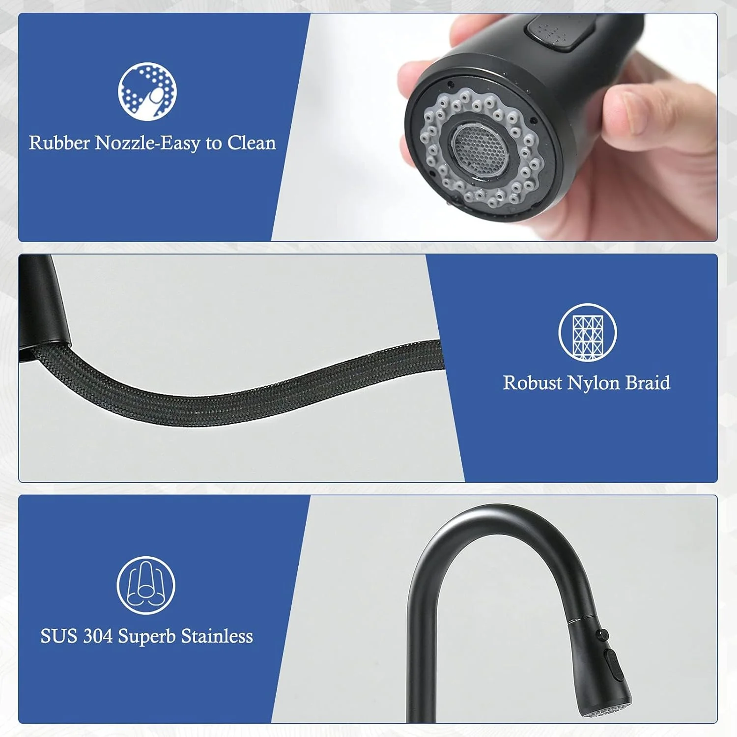 شیر آشپزخانه مشکی مات CLaLoc با اسپری کشویی، شیرآلات اهرمی تک دسته برای آشپزخانه، شیر آشپزخانه استیل ضد زنگ با قوس بلند چرخان 360 درجه و 3 حالت اسپری شیر آشپزخانه مشکی مات CLaLoc با اسپری کشویی، شیرآلات اهرمی تک دسته برای آشپزخانه، شیر آشپزخانه استیل ضد زنگ با قوس بلند چرخان 360 درجه و 3 حالت اسپری