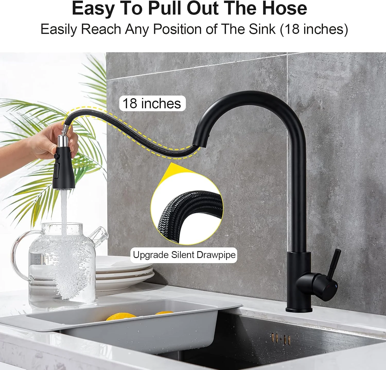 شیر آشپزخانه TNOMS با سر دوشی کشویی، شیر سینک ظرفشویی تک دستگیره با قوس بلند و دوشی بیرون کشیدنی، شیرآلات آشپزخانه استیل ضد زنگ مدرن تجاری، مشکی مات شیر آشپزخانه TNOMS با سر دوشی کشویی، شیر سینک ظرفشویی تک دستگیره با قوس بلند و دوشی بیرون کشیدنی، شیرآلات آشپزخانه استیل ضد زنگ مدرن تجاری، مشکی مات