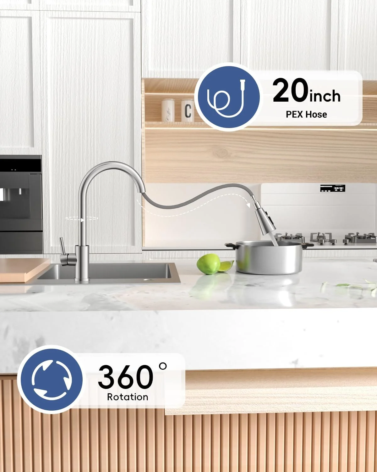 شیر آشپزخانه DAYONE با اسپری کشویی نیکل برس خورده، شیر آشپزخانه با 3 حالت آب برای سینک، شیرآلات آشپزخانه تک دسته با قوس بلند استیل ضد زنگ شیر آشپزخانه DAYONE با اسپری کشویی نیکل برس خورده، شیر آشپزخانه با 3 حالت آب برای سینک، شیرآلات آشپزخانه تک دسته با قوس بلند استیل ضد زنگ